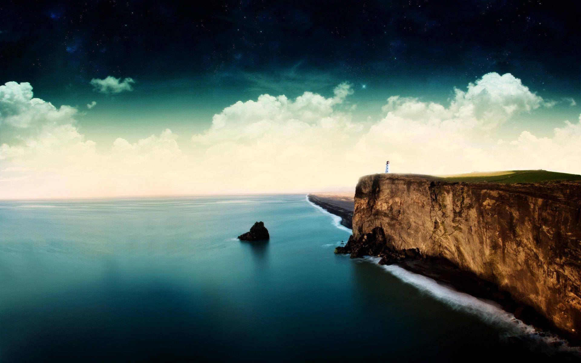 Nice, dark blue ocean, rugged cliff, Full HD Desktop Wallpaper