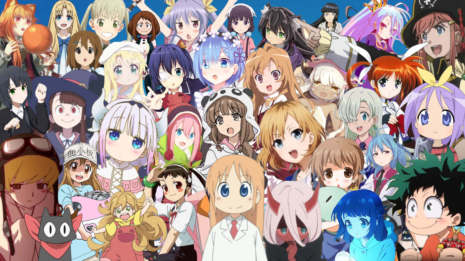 Nichij, anime collage, dozens of cheerful and expressive characters, Full HD Desktop Wallpaper