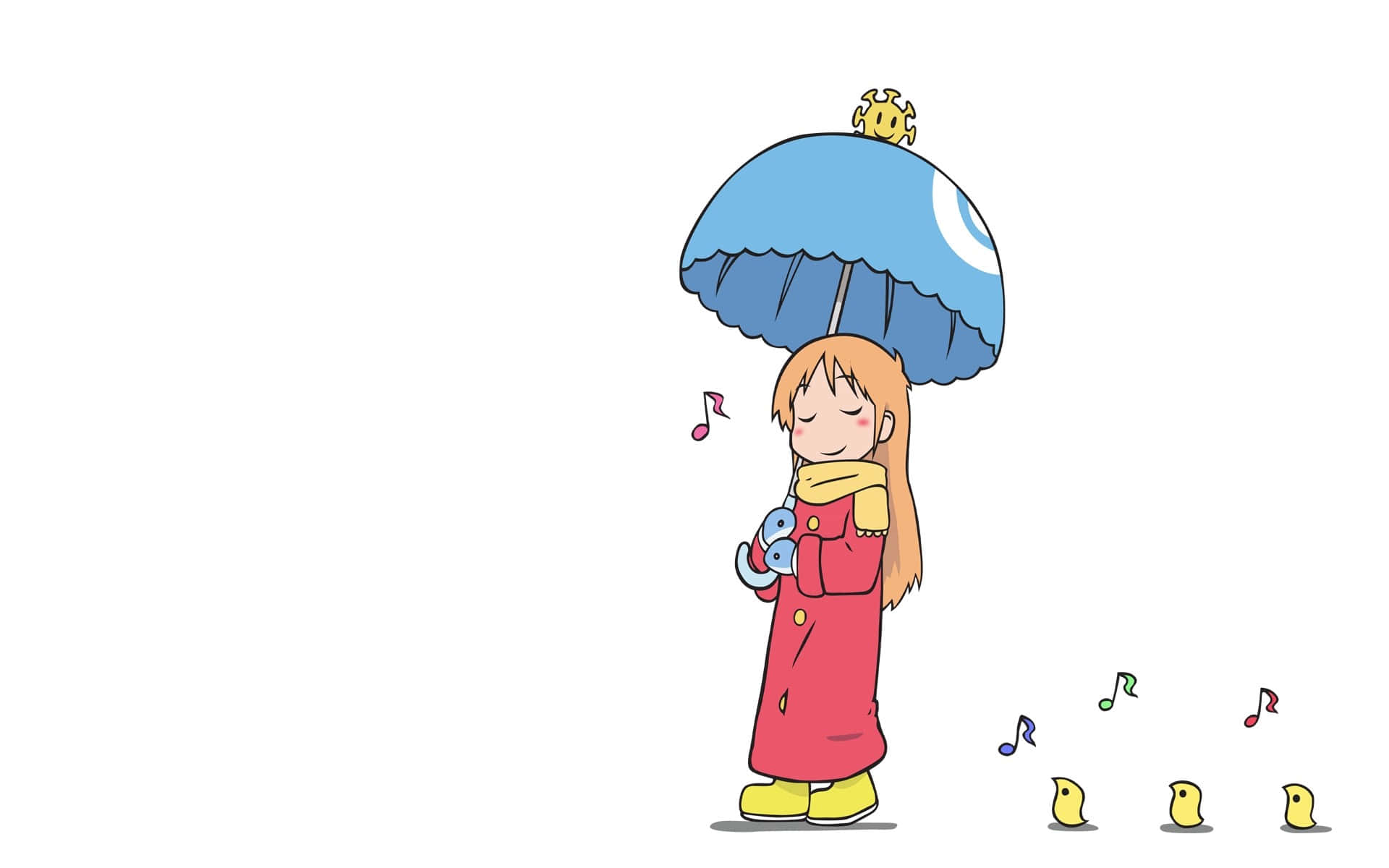Nichij, red coat, blue umbrella, Full HD Desktop Wallpaper