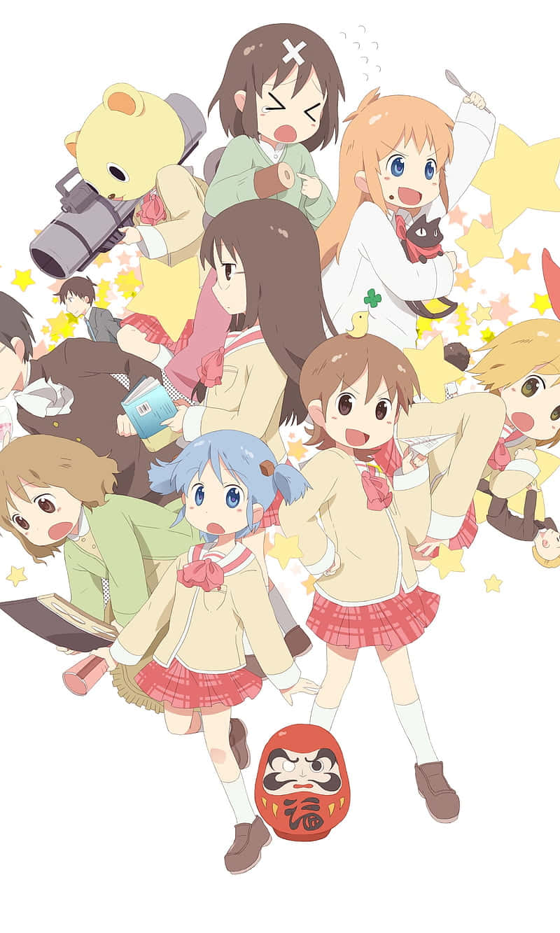 Nichij, anime group of schoolgirls, beige uniforms, HD Phone Wallpaper