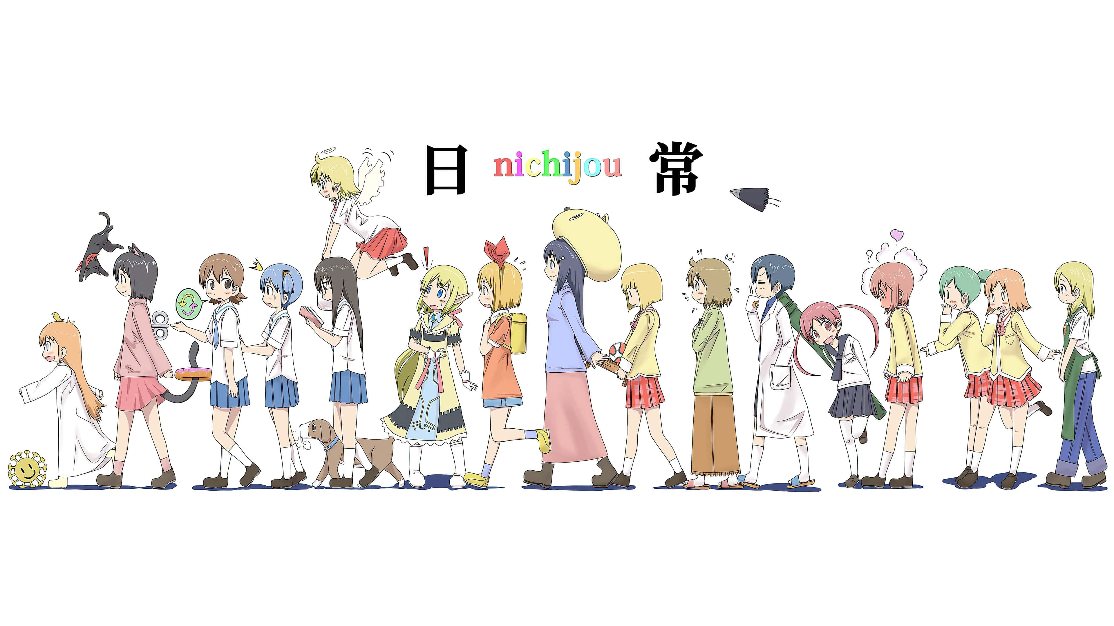 Nichij, anime girls, school uniforms, 4K Desktop Wallpaper