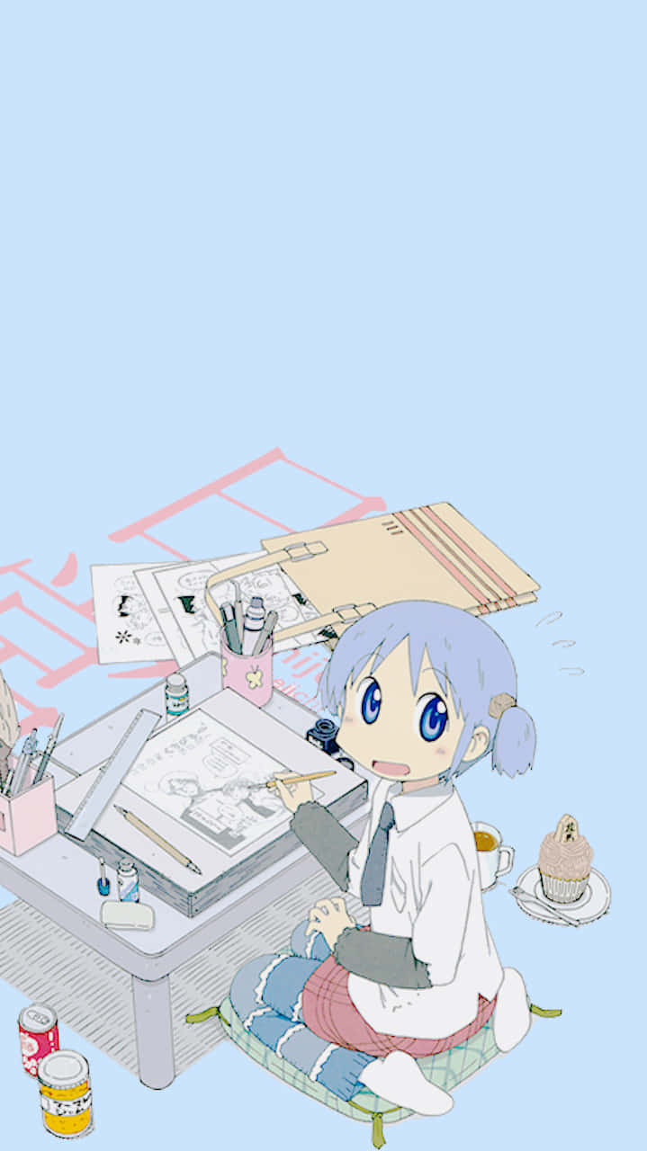 Nichij, anime girl, blue hair, HD Phone Wallpaper