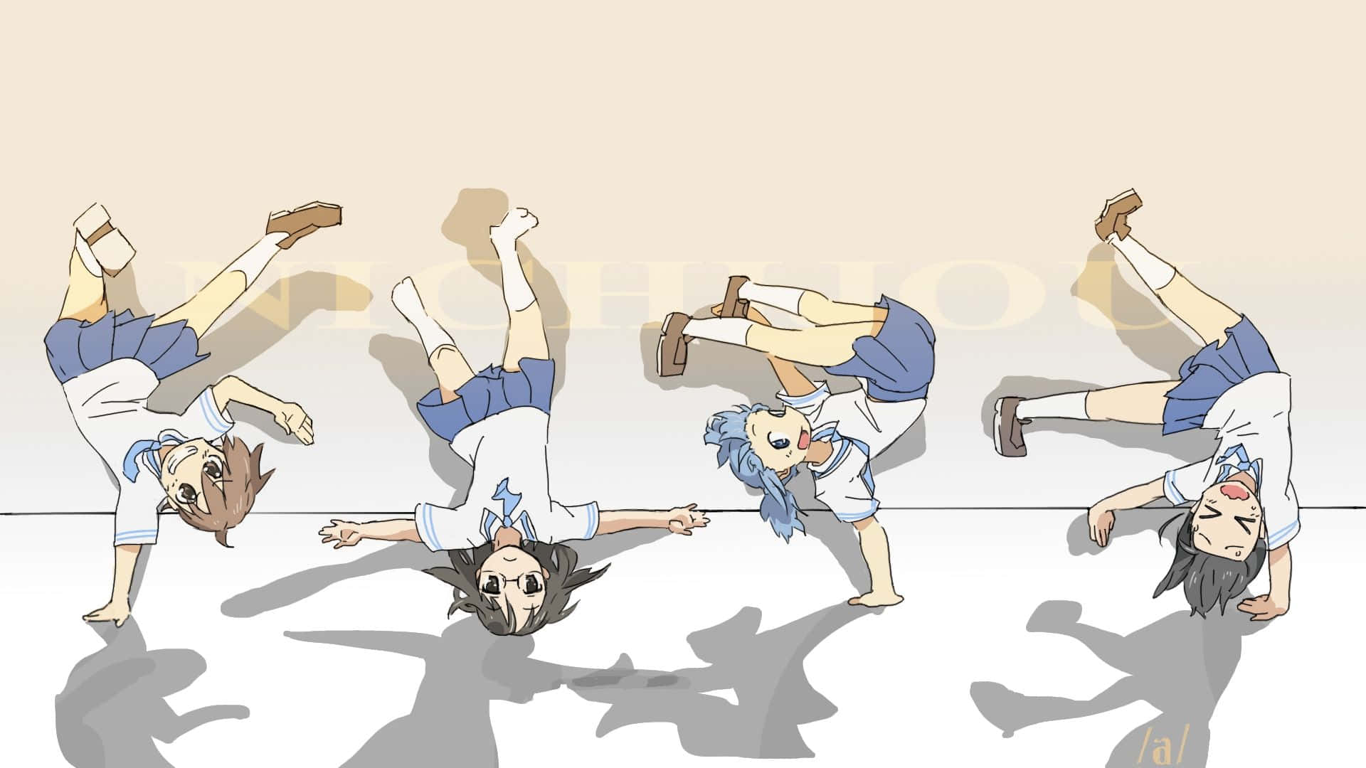 anime girls, school uniforms, handstands, Full HD Desktop Wallpaper