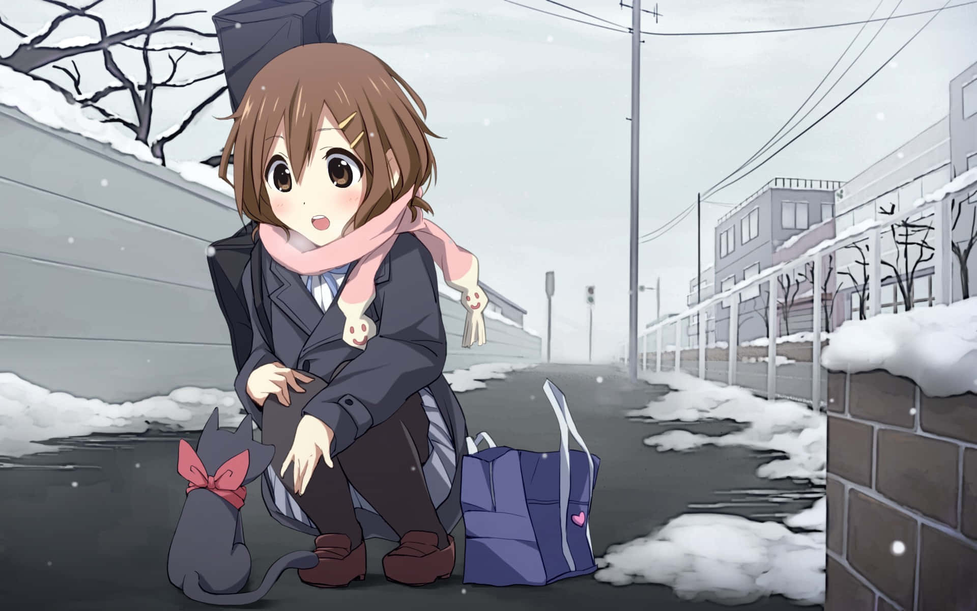 Nichij, anime girl, winter coat, Full HD Desktop Wallpaper