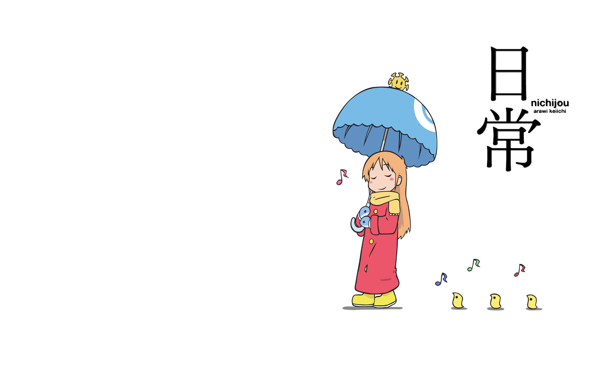 Nichij, red coat, blue umbrella, Full HD Desktop Wallpaper
