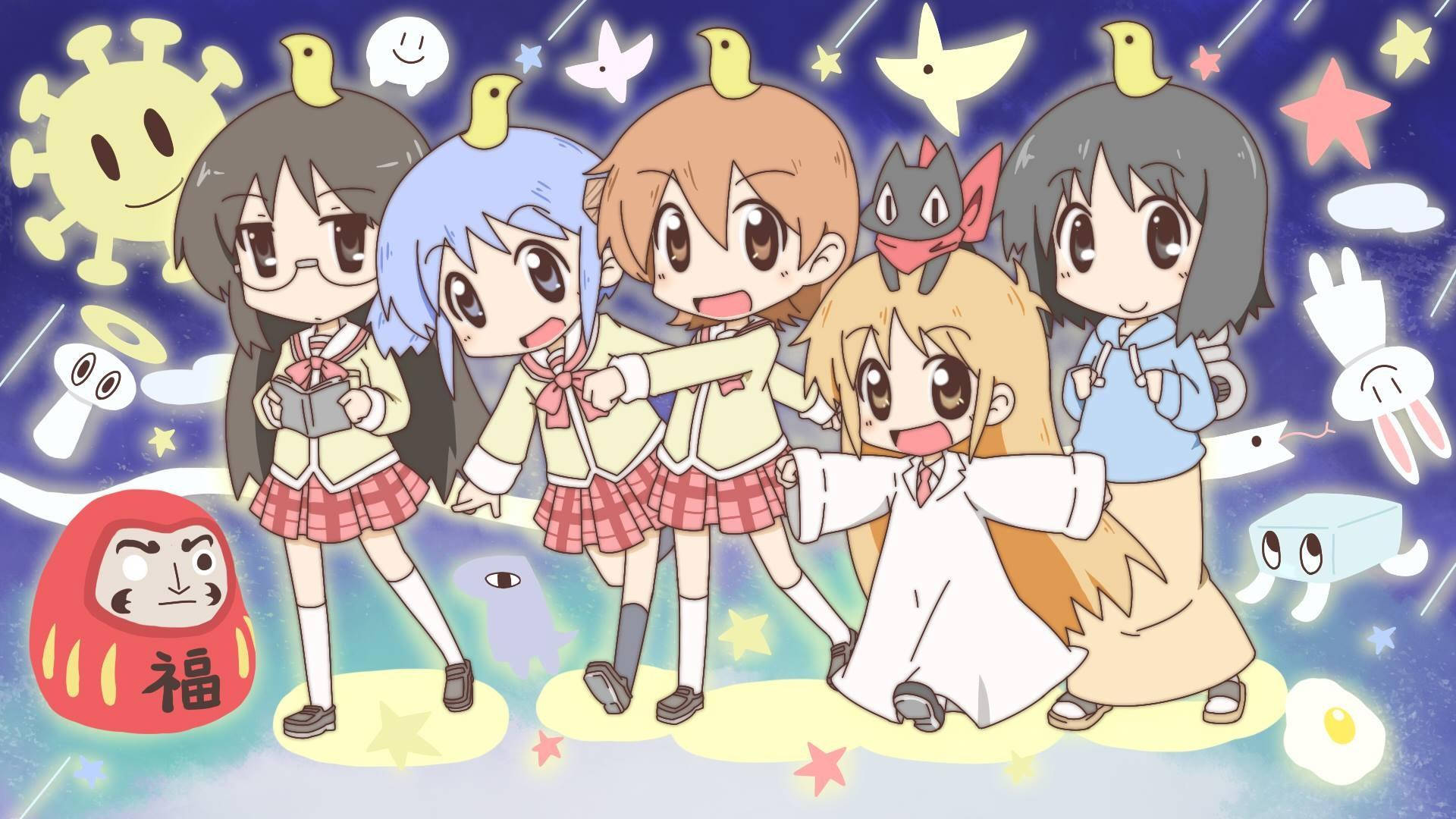 Nichijou, chibi anime girls, school uniforms, Full HD Desktop Wallpaper