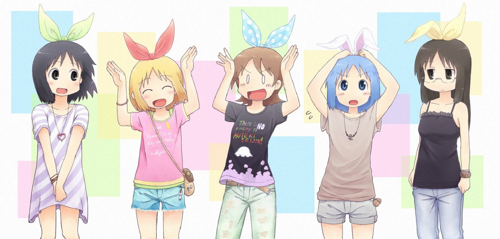 Nichijou, cute characters, bunny ears, HD Desktop Wallpaper