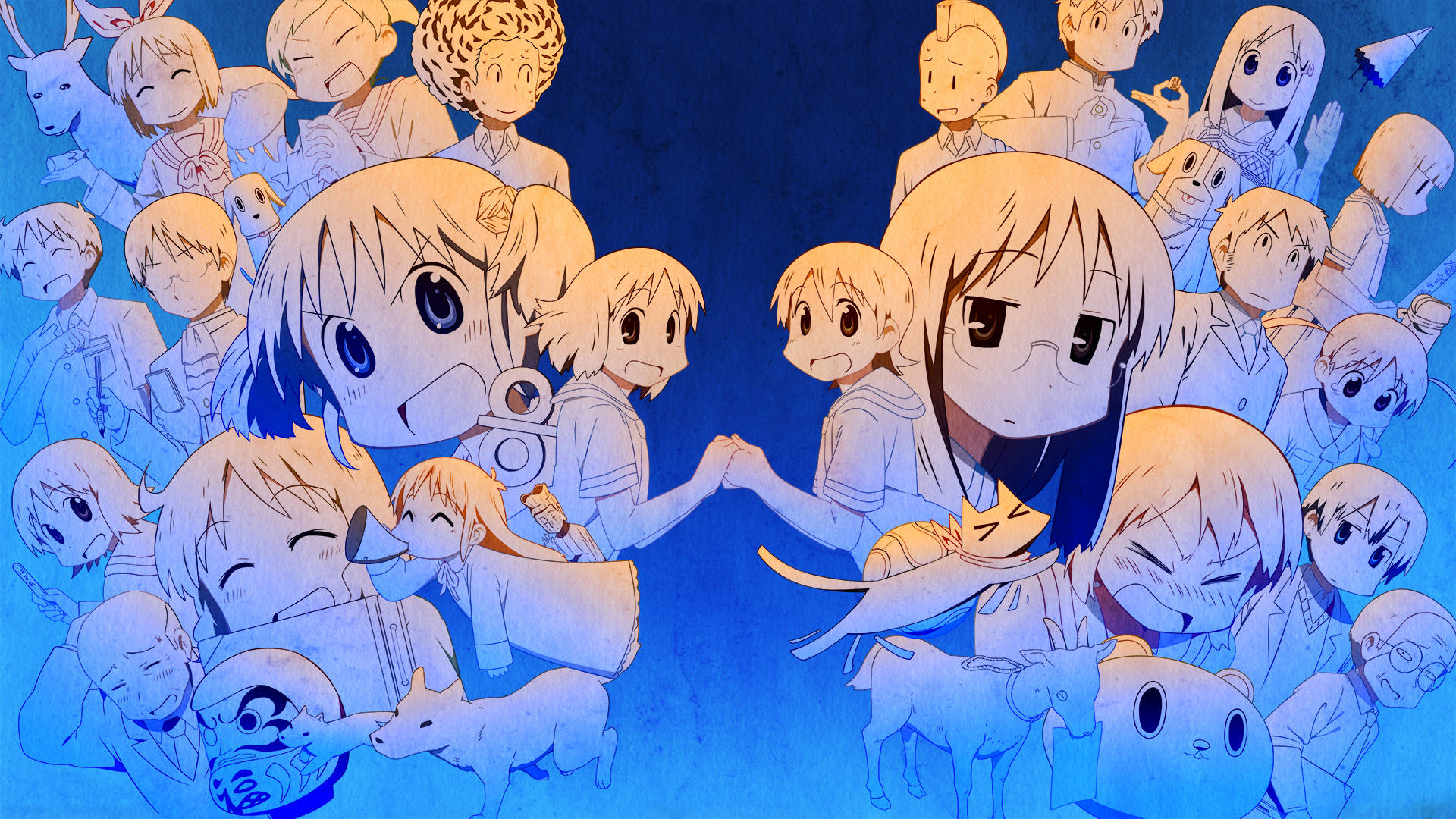 Nichijou, blue, school uniforms, Full HD Desktop Wallpaper