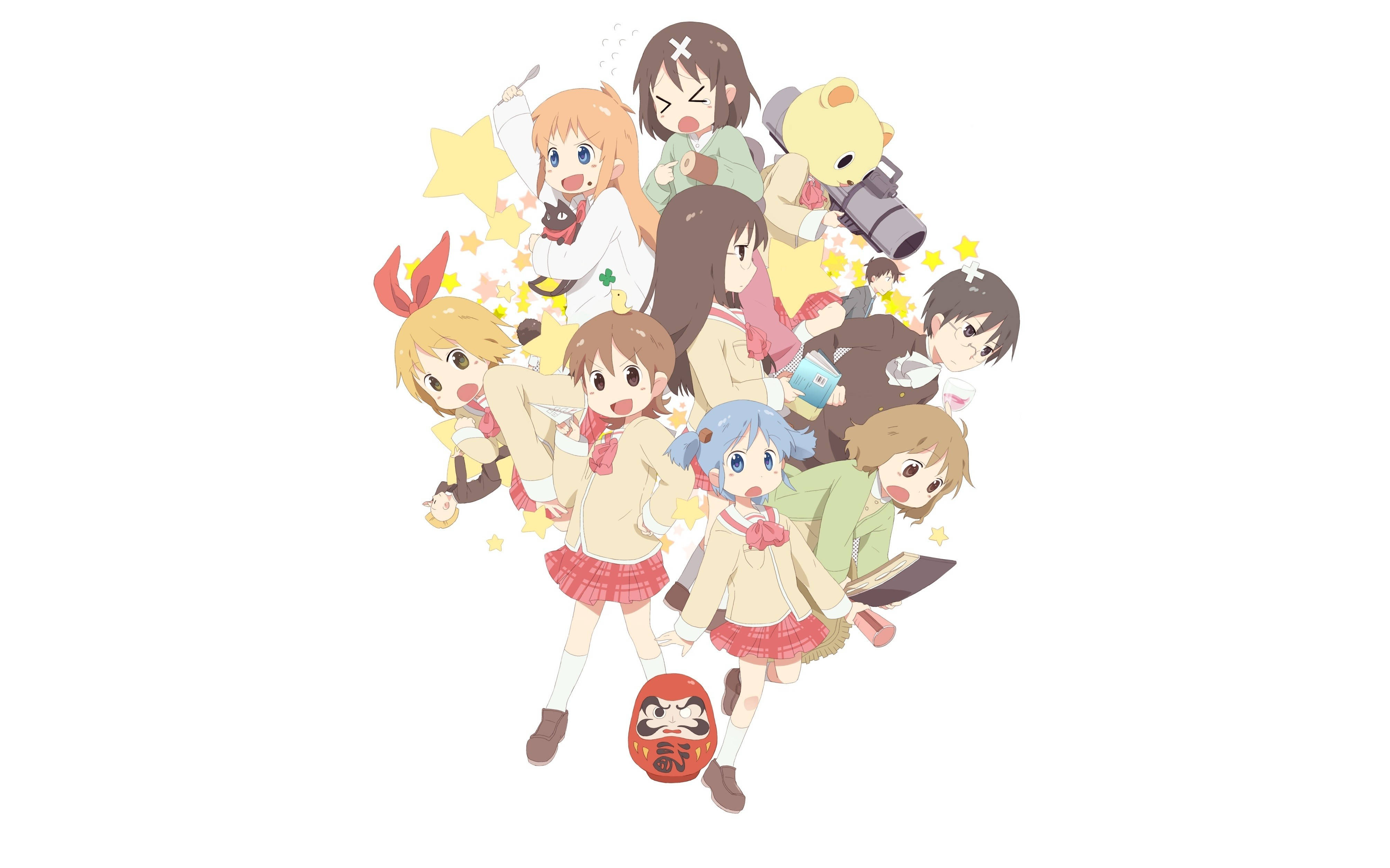 Nichijou, main cast, school uniforms, 4K Desktop Wallpaper