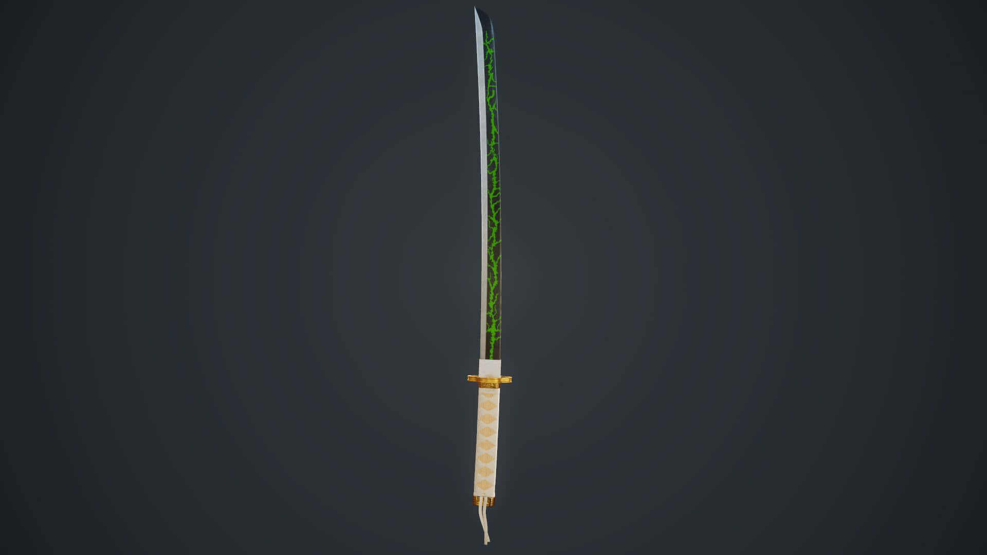 Nichirin Blades, green crackled blade, gold hilt, Full HD Desktop Wallpaper