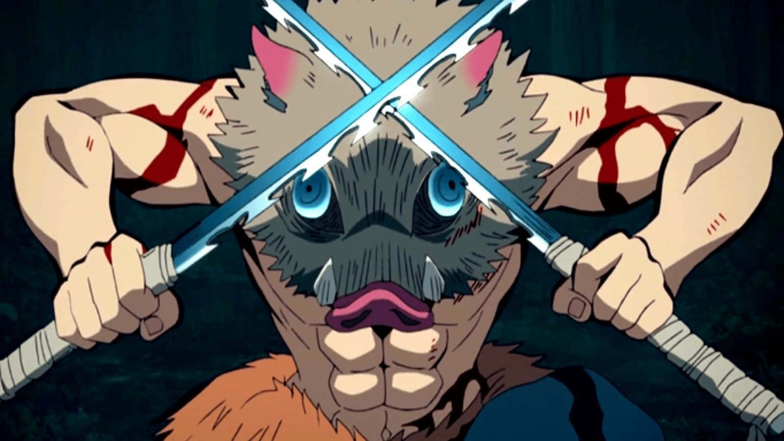 Nichirin Blades, blue eyes, crossed swords, HD Desktop Wallpaper