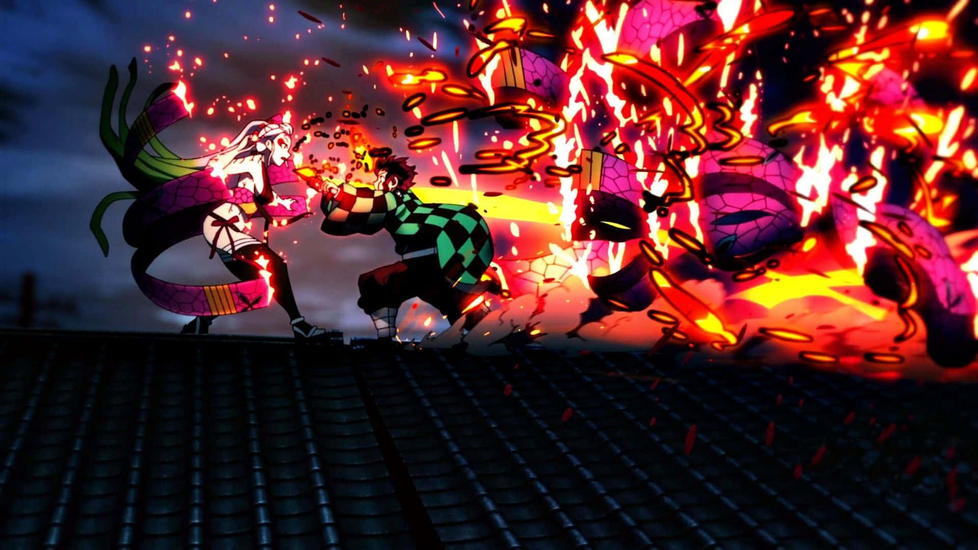 Nichirin Blades, anime warriors, rooftop, Full HD Desktop Wallpaper