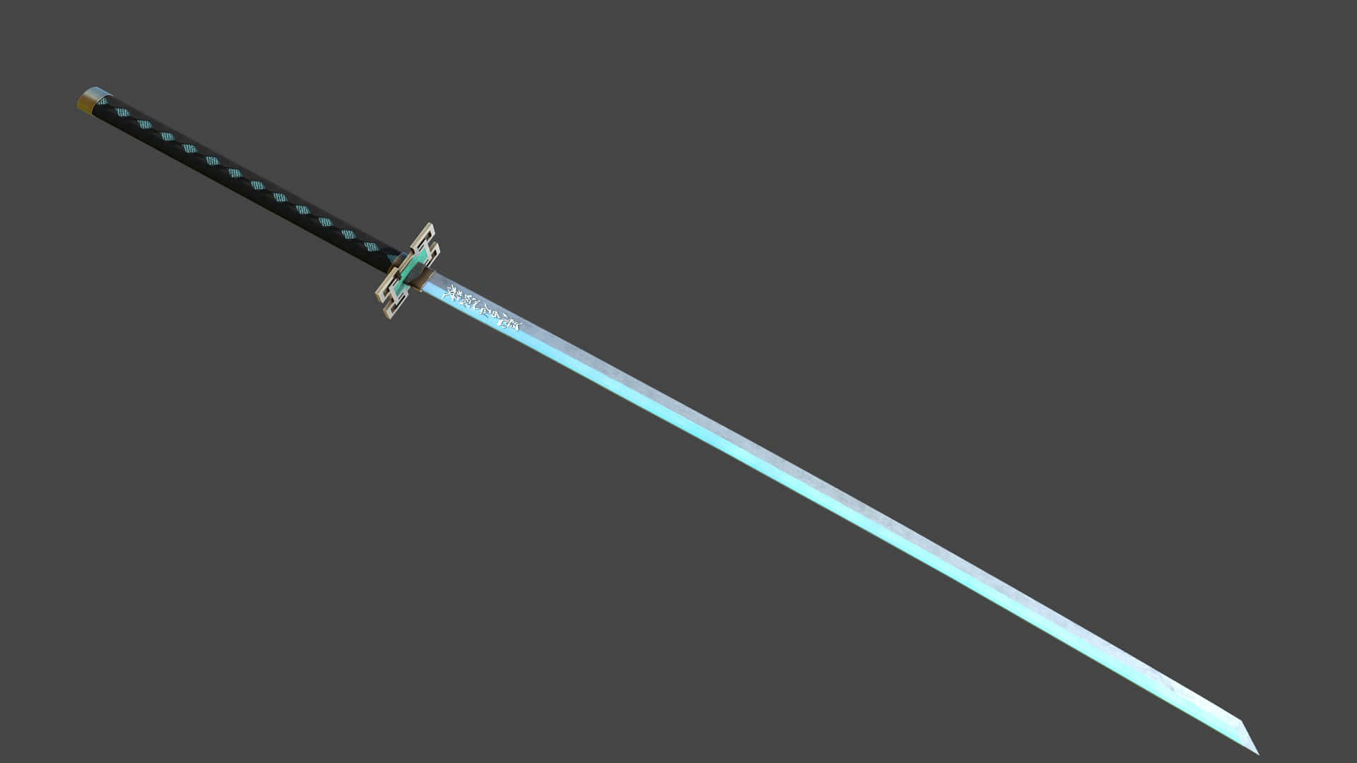 Nichirin Blades, black hilt, turquoise blade, Full HD Desktop Wallpaper