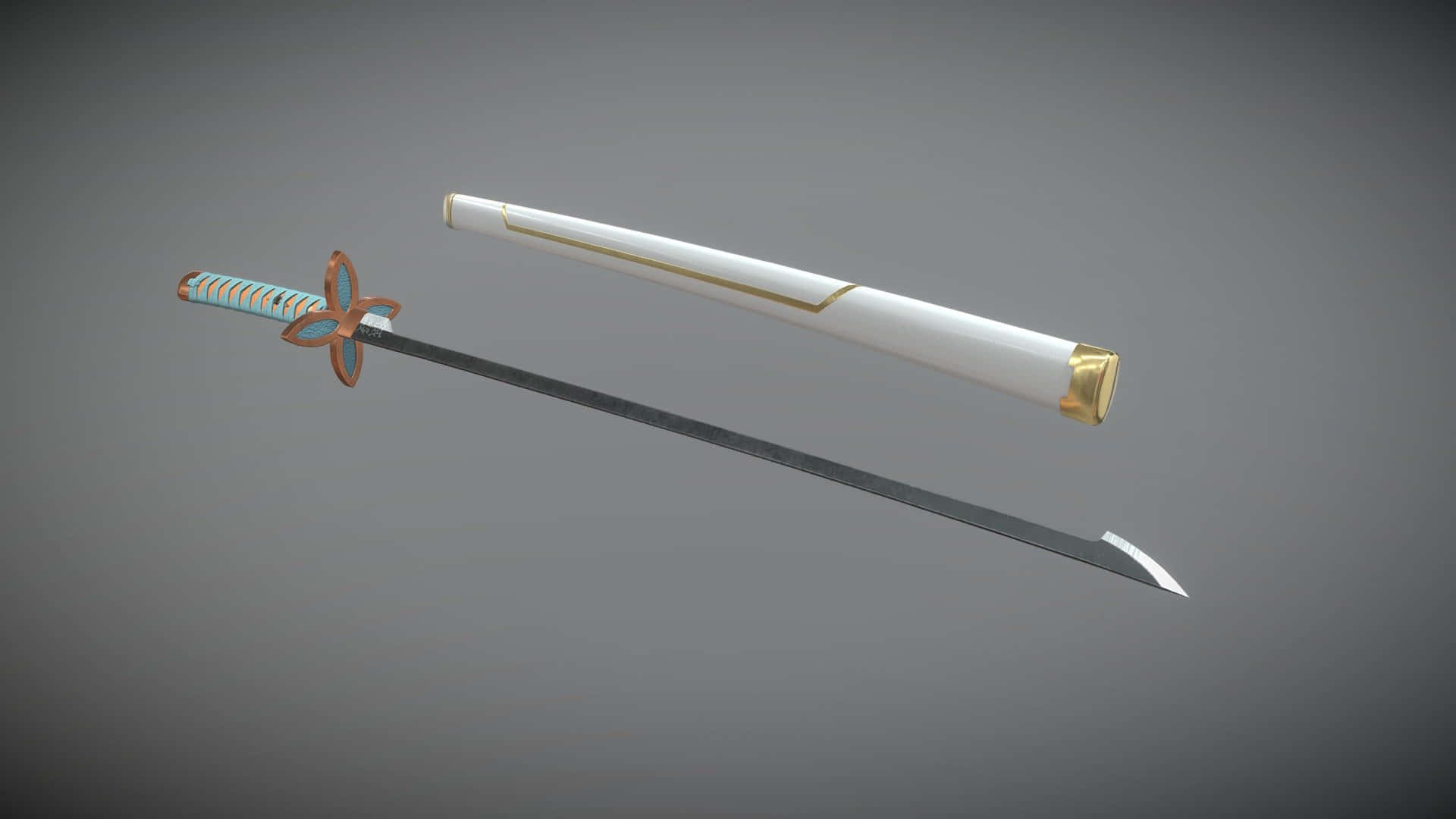 Nichirin Blades, turquoise hilt, gold accents, Full HD Desktop Wallpaper