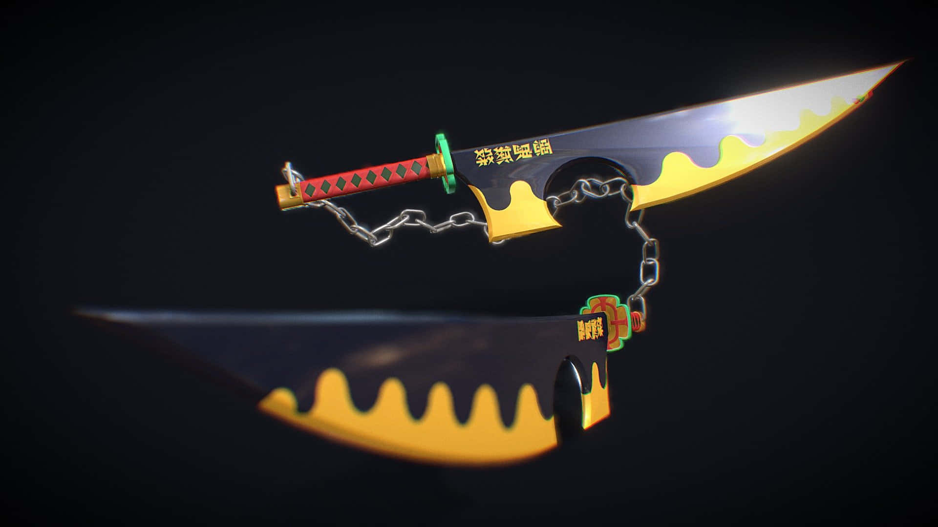 Nichirin Blades, gold dripping blade, red hilt, Full HD Desktop Wallpaper