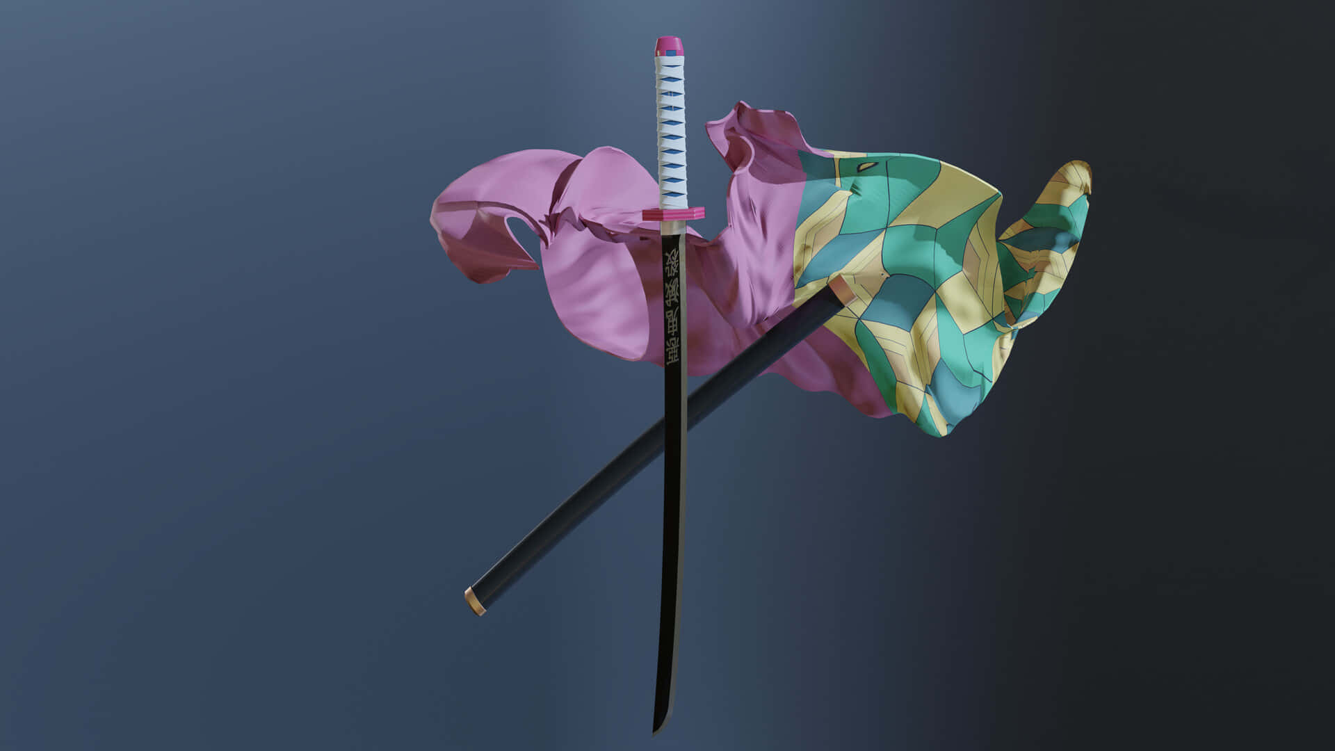 Nichirin Blades, pink hilt, black blade, Full HD Desktop Wallpaper