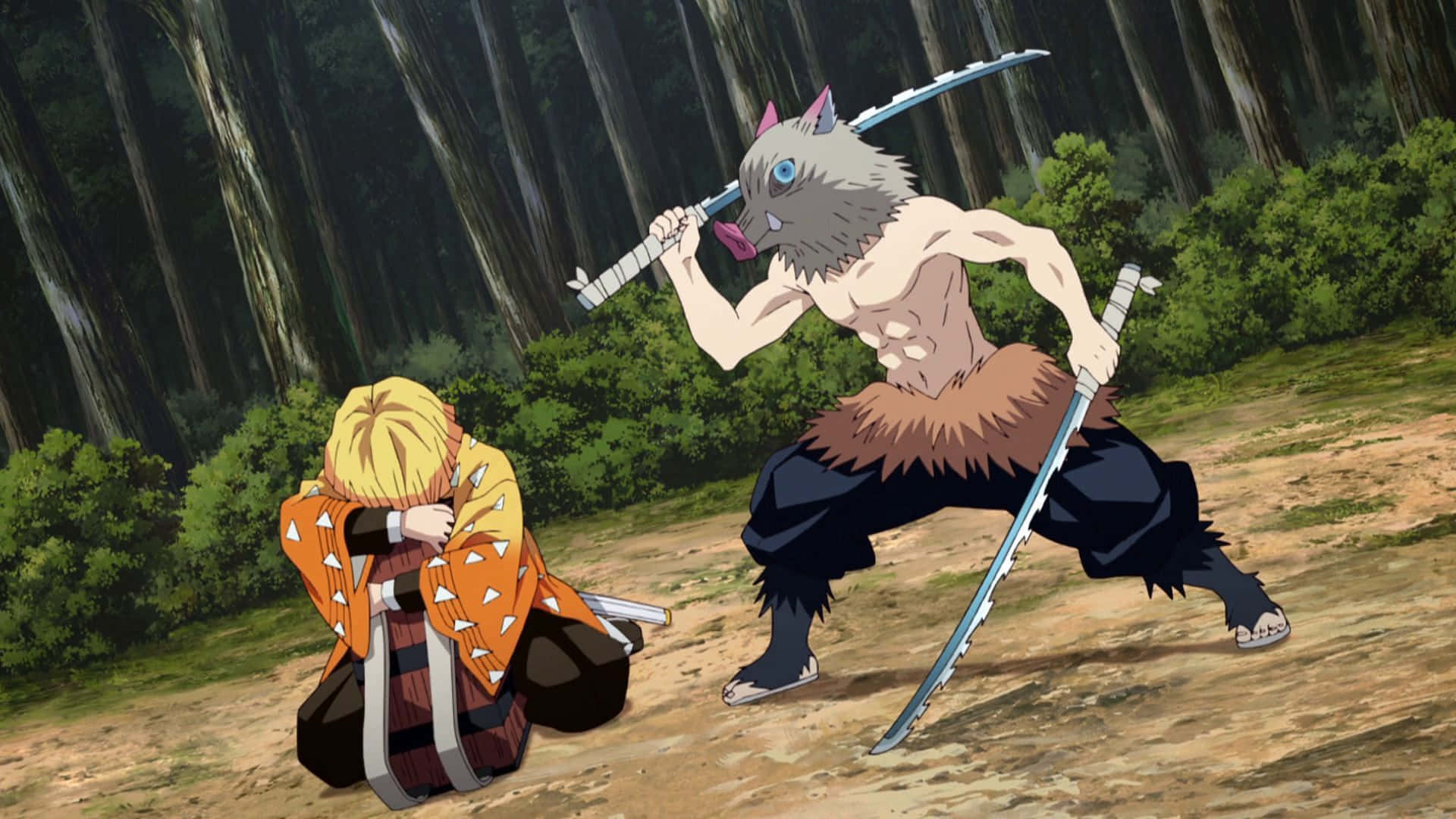 Nichirin Blades, wolf-headed demon warrior, two swords, Full HD Desktop Wallpaper