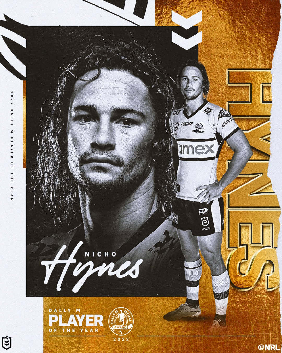 Nicho Hynes, 2022 Dally M Player of the Year, black and gold design elements, HD Phone Wallpaper