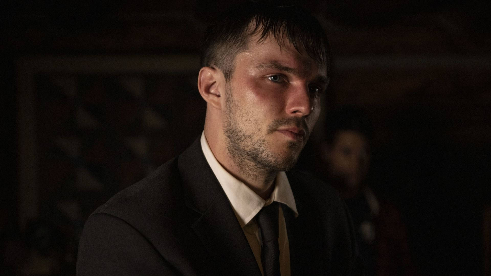 Nicholas Hoult, dark suit, dimly lit room, Full HD Desktop Wallpaper