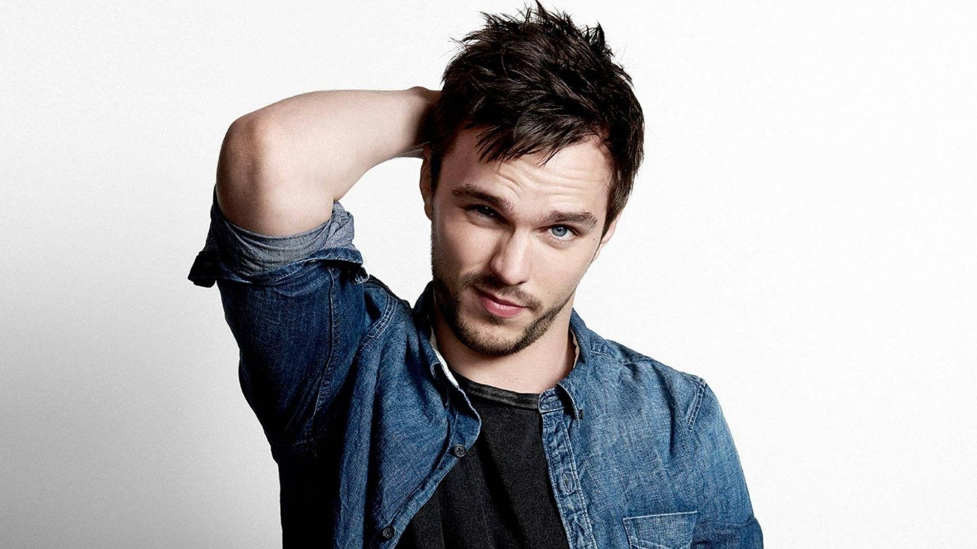 Nicholas Hoult, denim shirt, dark hair, Full HD Desktop Wallpaper