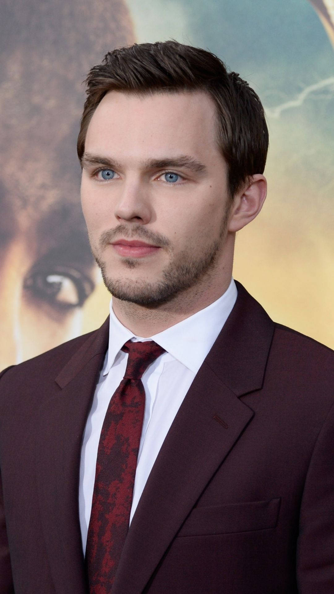 Nicholas Hoult, maroon suit, red tie, Full HD Phone Wallpaper
