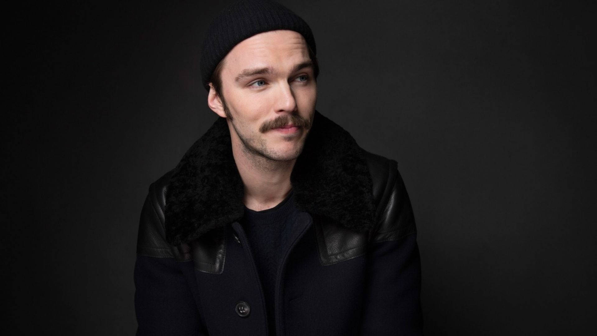 Nicholas Hoult, beanie, black coat, Full HD Desktop Wallpaper
