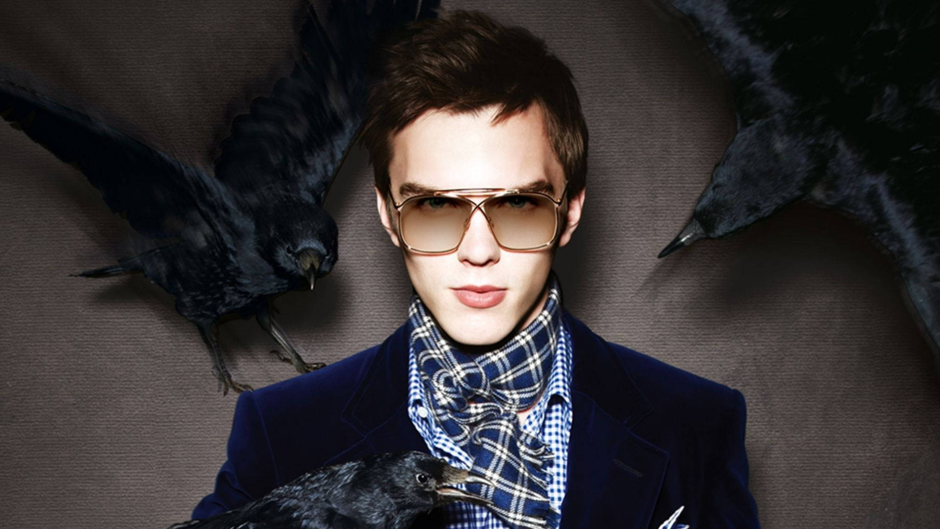 Nicholas Hoult, aviator sunglasses, blue suit, Full HD Desktop Wallpaper