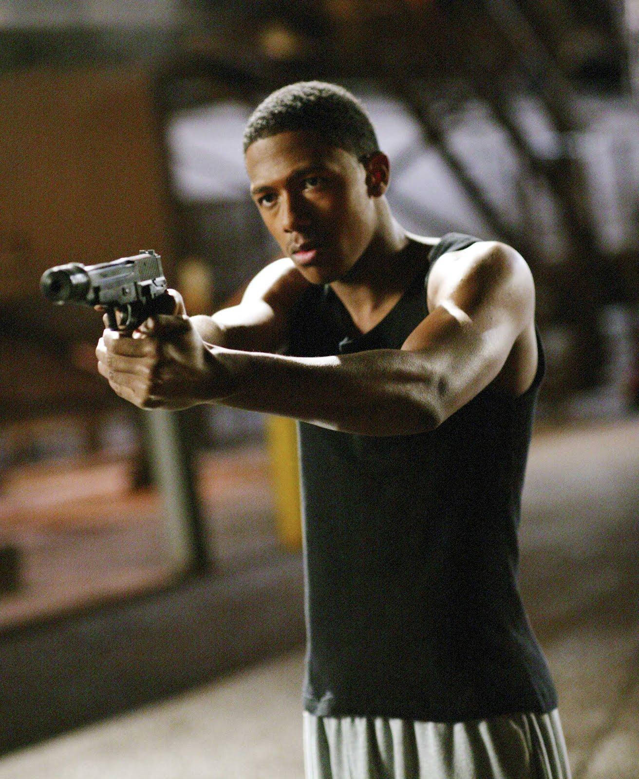 Nick Cannon, prop gun, black tank top, HD Phone Wallpaper