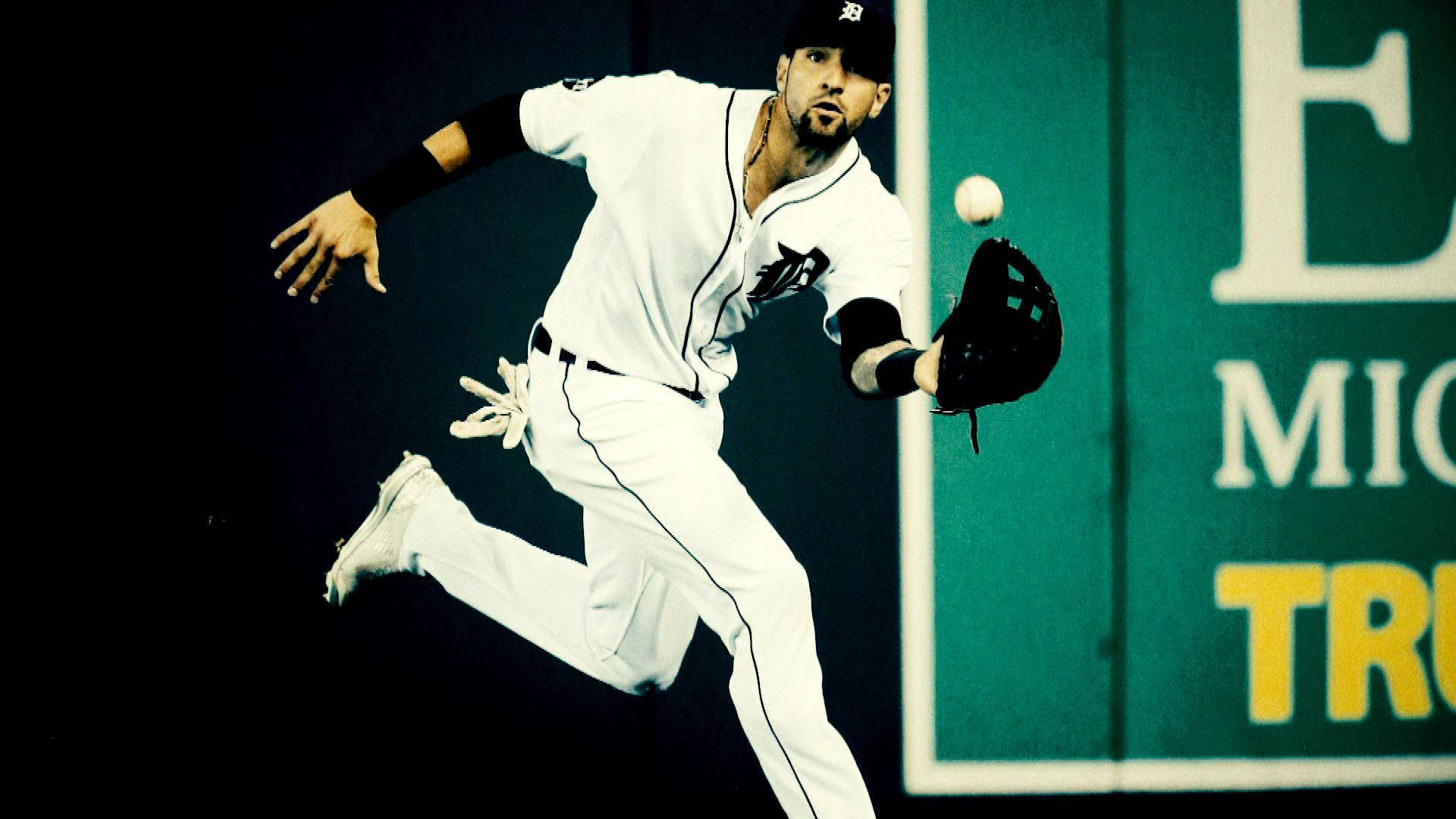 Nick Castellanos, white uniform, green wall, Full HD Desktop Wallpaper