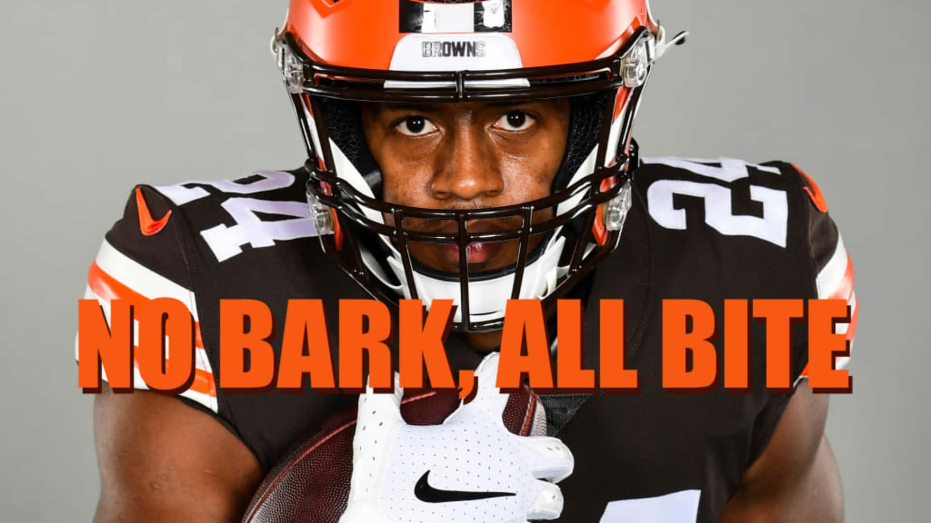 Nick Chubb, brown and orange uniform, helmet, Full HD Desktop Wallpaper
