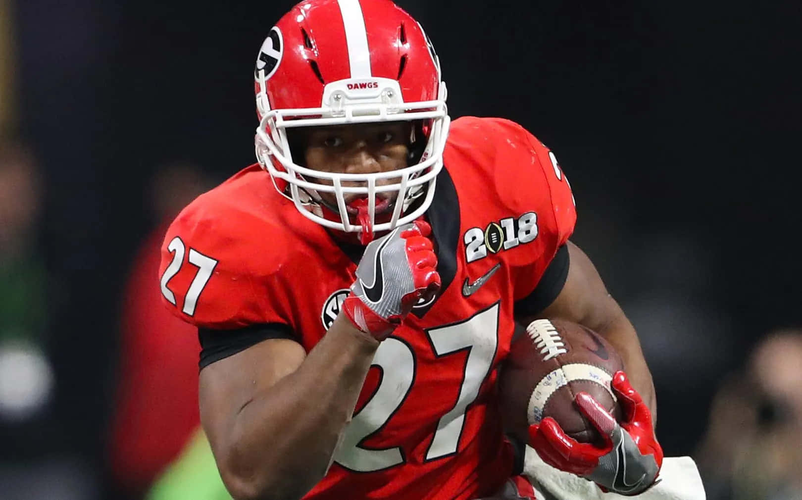 Nick Chubb, number 27, red uniform, HD Desktop Wallpaper