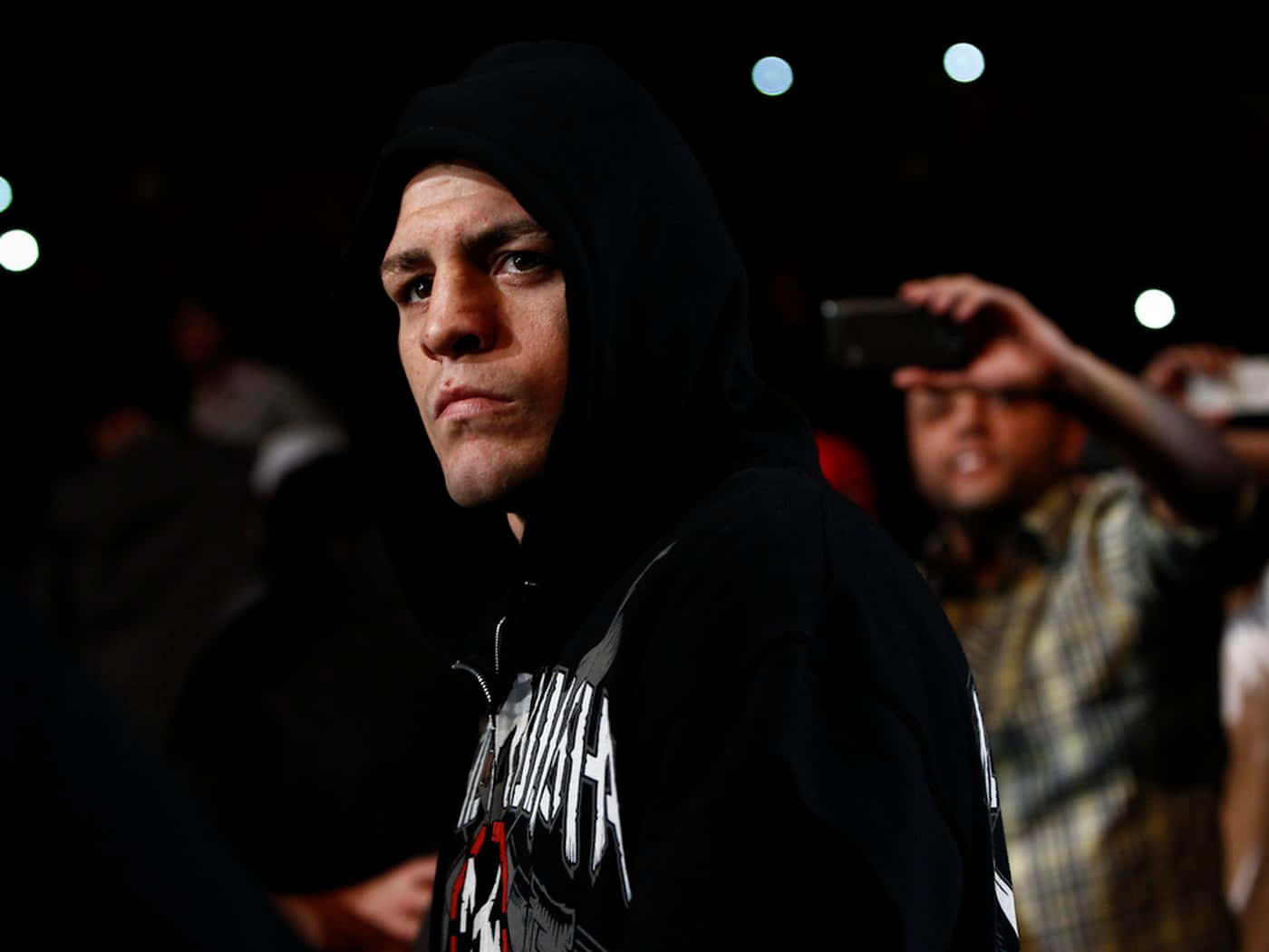 Nick Diaz, black hoodie, arena lights, HD Desktop Wallpaper