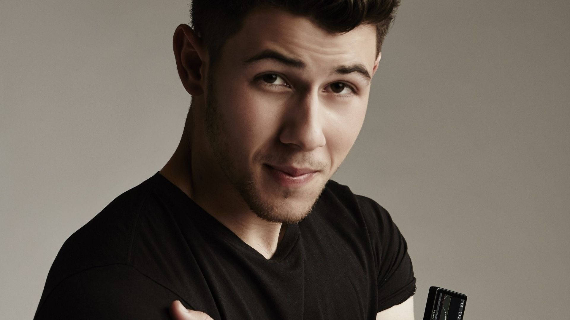 Nick Jonas, styled hair, stubble, Full HD Desktop Wallpaper