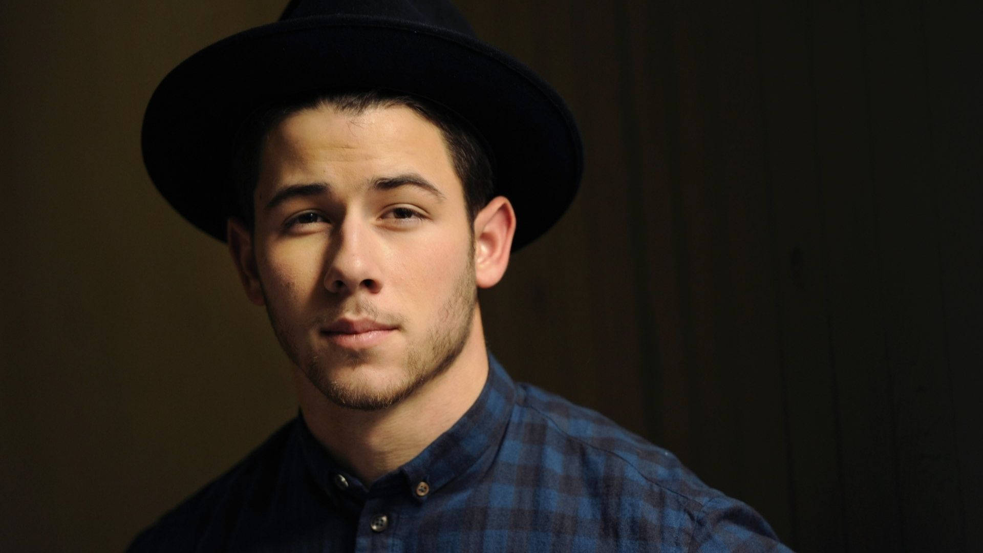 Nick Jonas, checkered polo, black fedora, Full HD Desktop Wallpaper