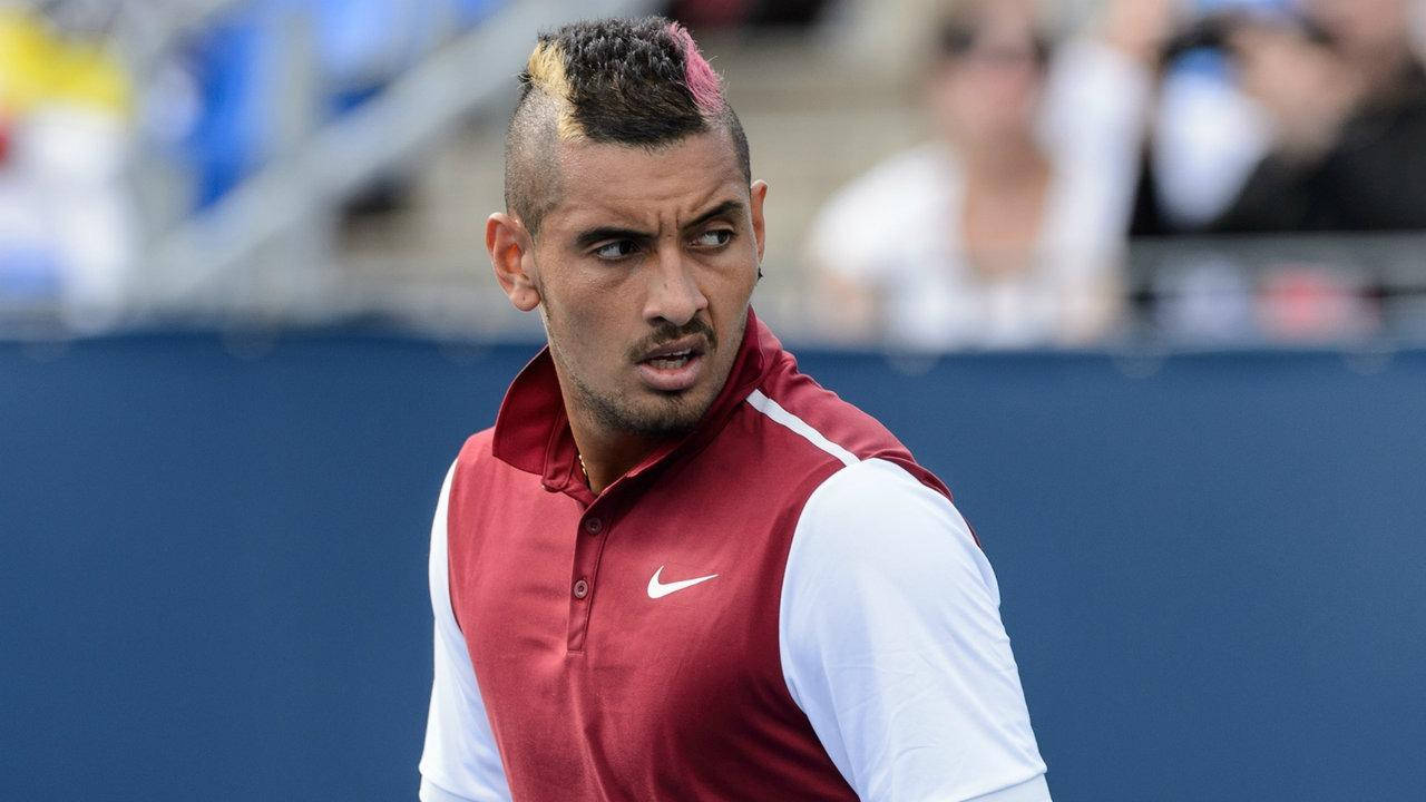Nick Kyrgios, dyed mohawk hair, red and white Nike polo shirt, HD Desktop Wallpaper