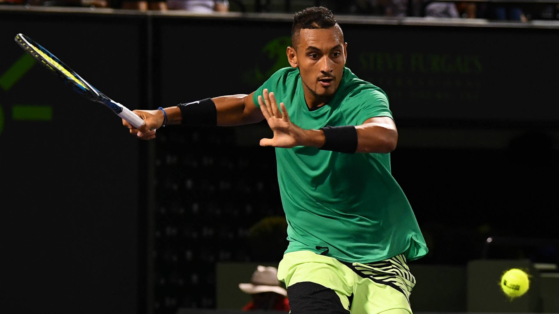 Nick Kyrgios, green shirt, neon shorts, Full HD Desktop Wallpaper
