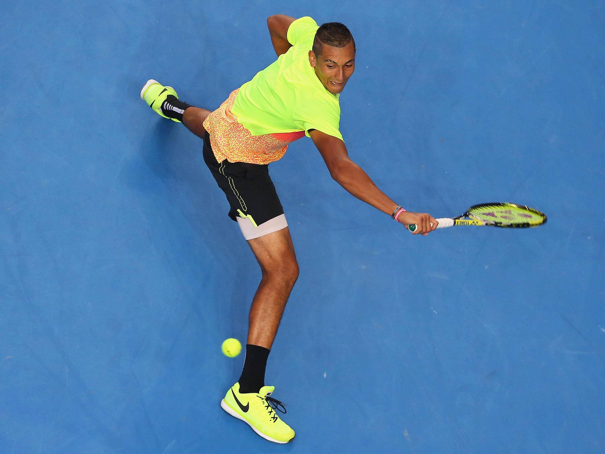 Nick Kyrgios, neon gear, vibrant blue court, Full HD Desktop Wallpaper