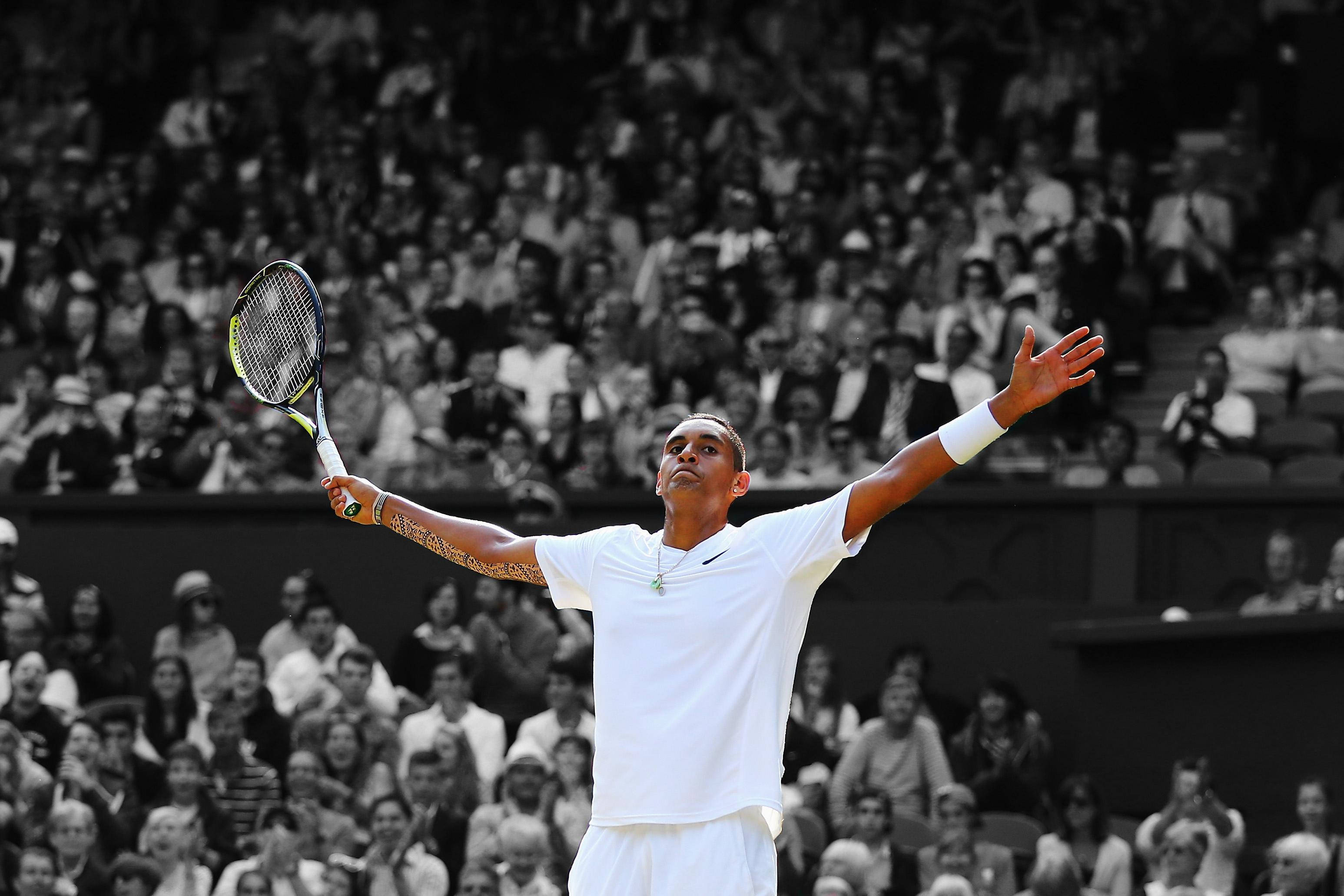 Nick Kyrgios, white, racket, 2K Desktop Wallpaper