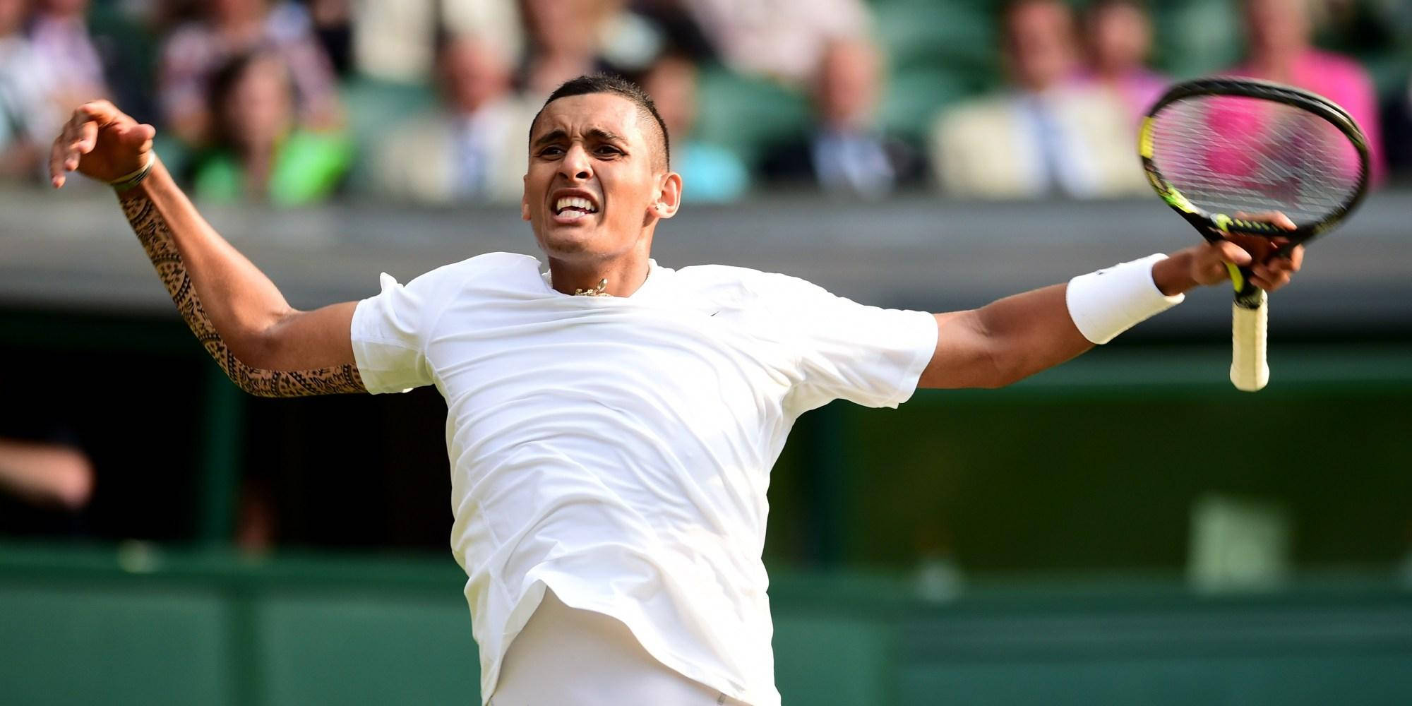 Nick Kyrgios, professional tennis player, white gear, Full HD Desktop Wallpaper