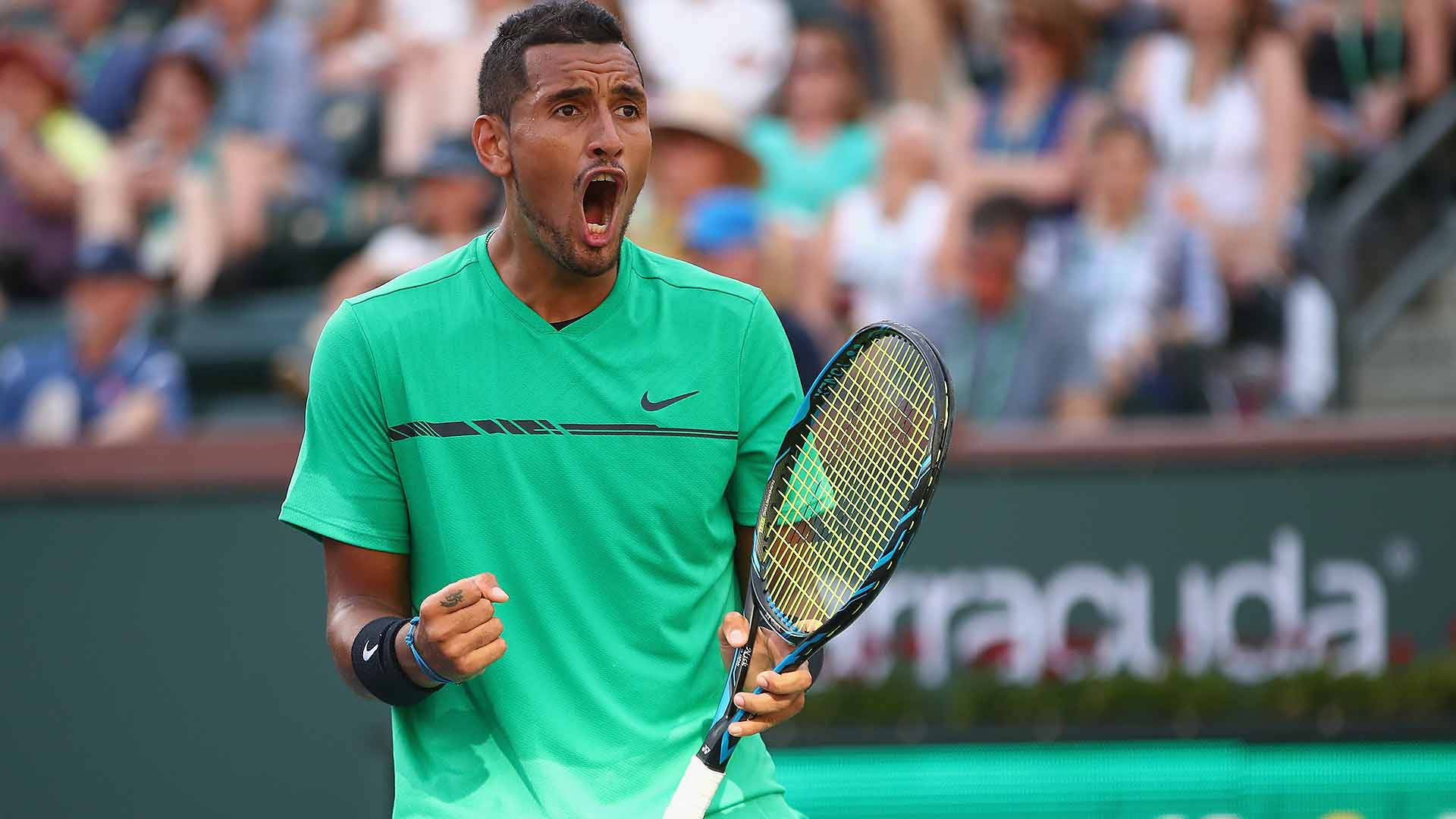 Nick Kyrgios, green shirt, racket, Full HD Desktop Wallpaper