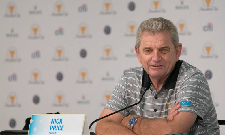 Nick Price, press conference table, striped polo shirt, SD Desktop Wallpaper