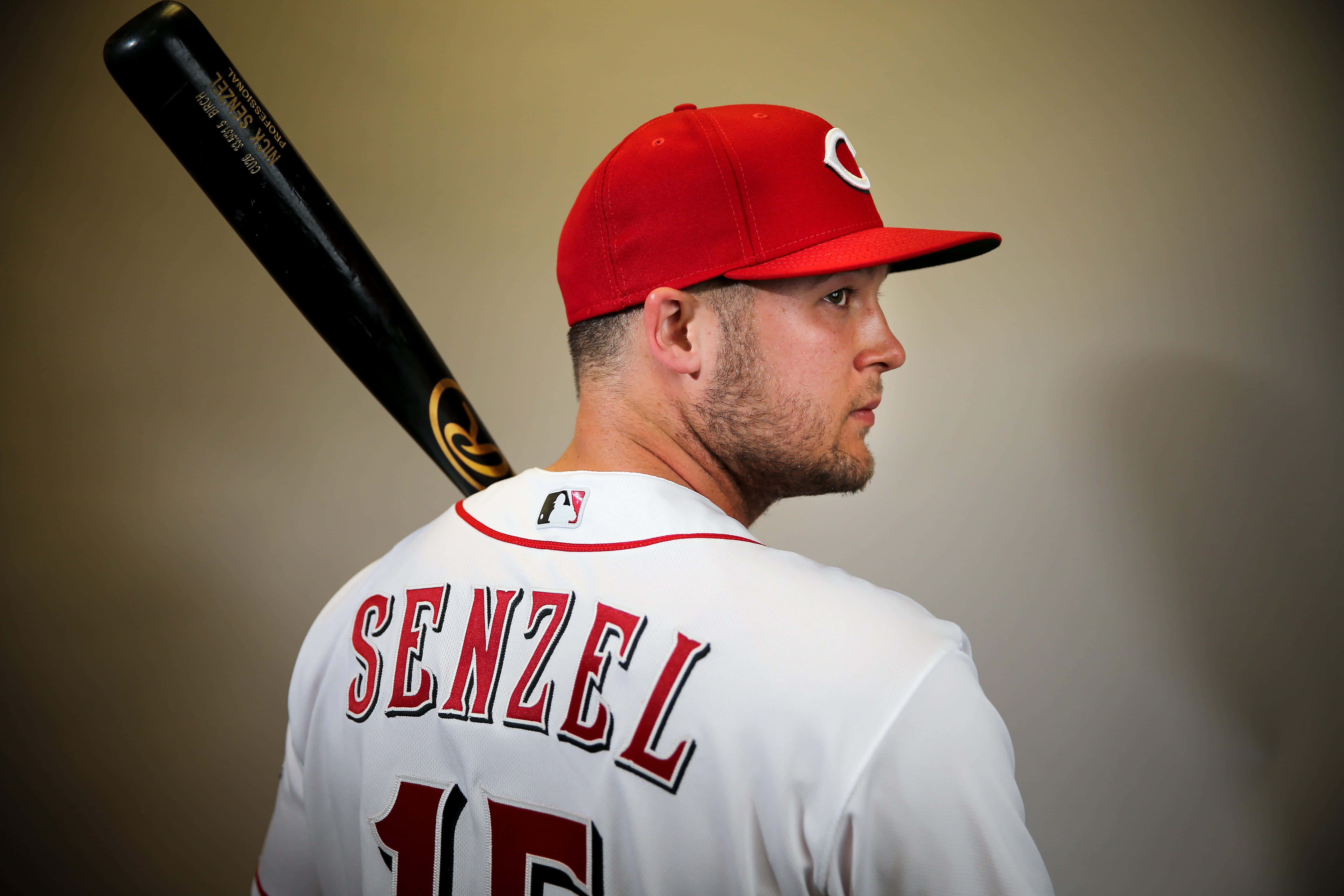 Nick Senzel, red cap, white jersey, 5K Desktop Wallpaper