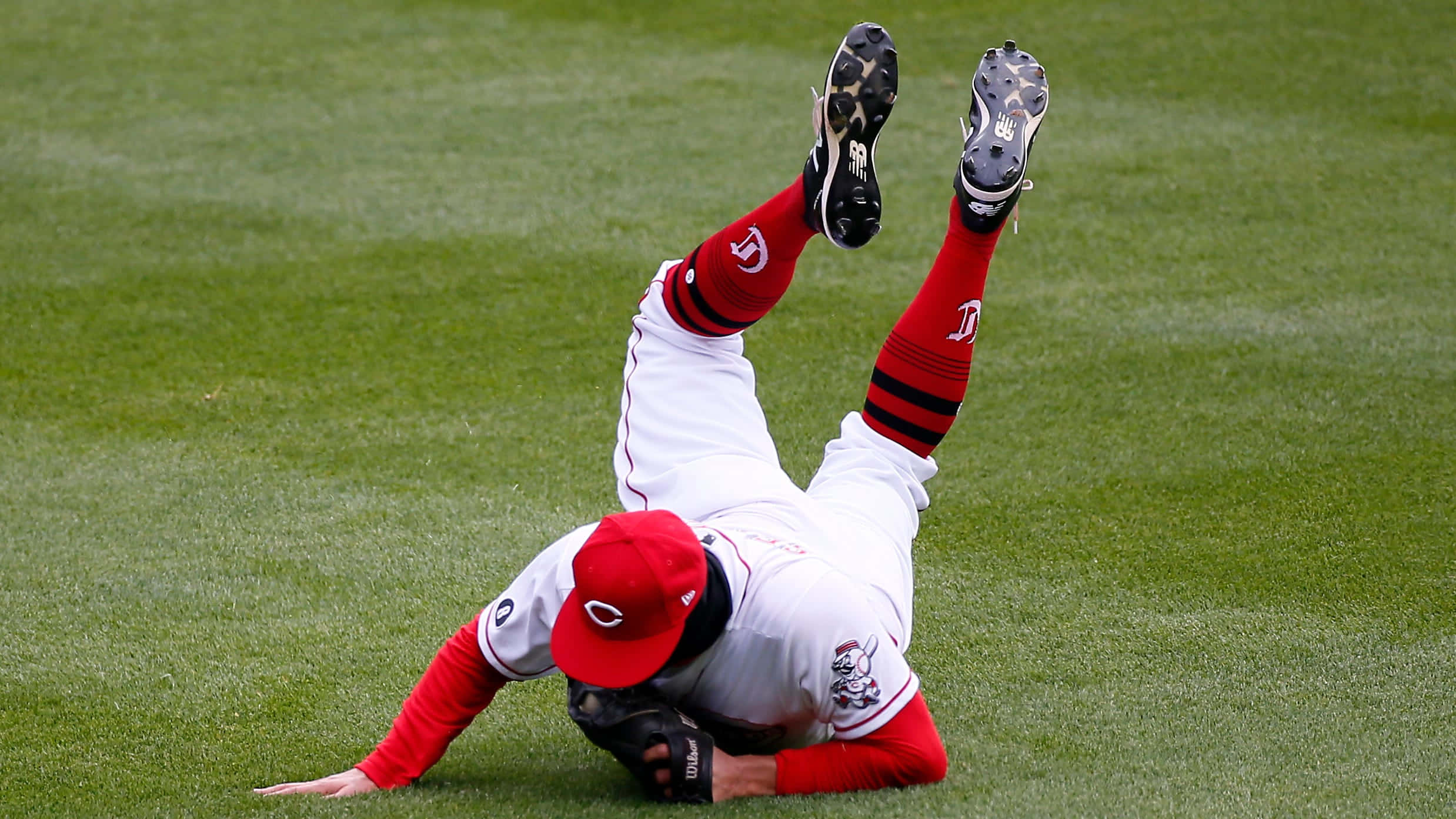 Nick Senzel, red and white uniform, green grass, Full HD Desktop Wallpaper