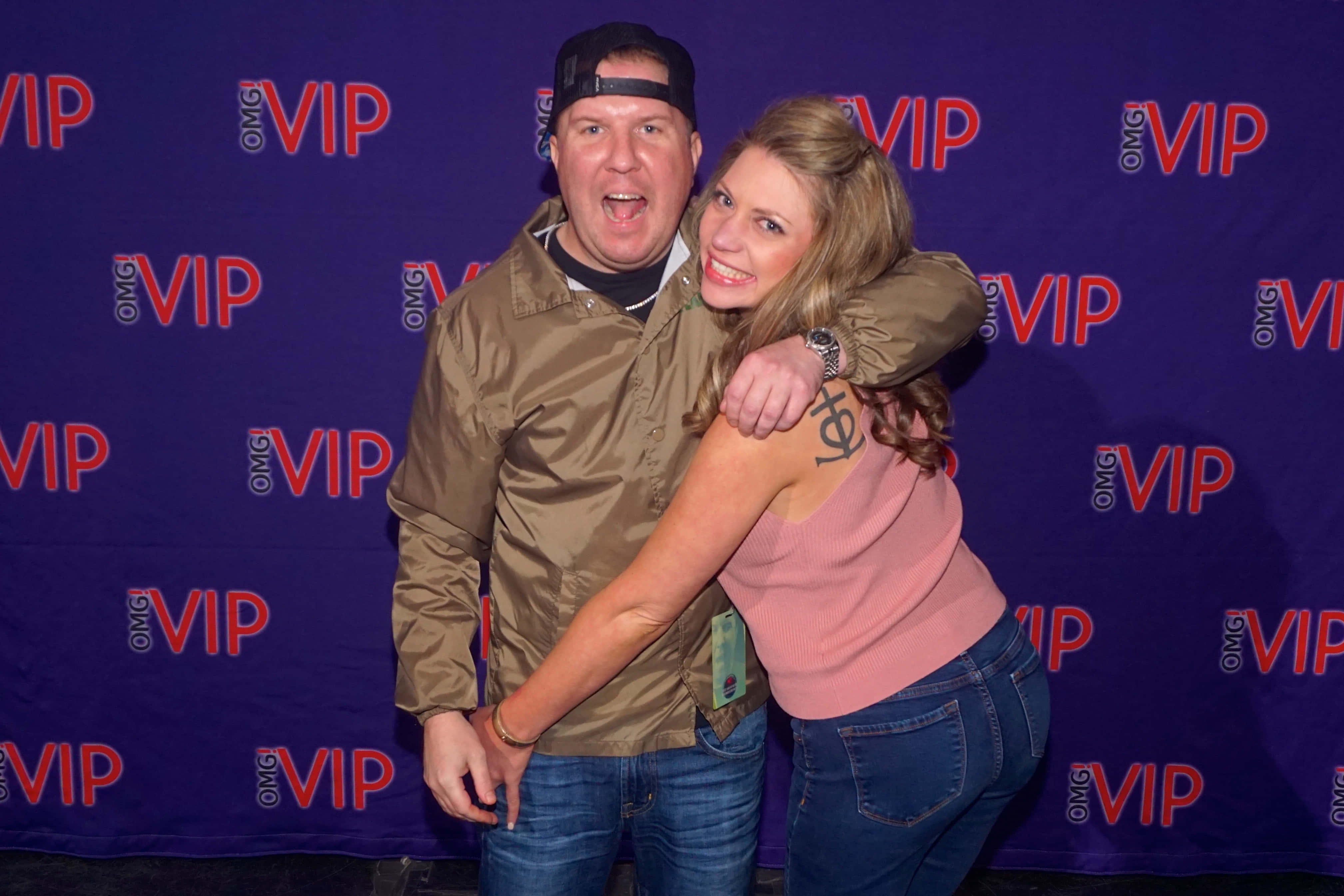 Nick Swardson, purple VIP backdrop, red logos, 4K Desktop Wallpaper