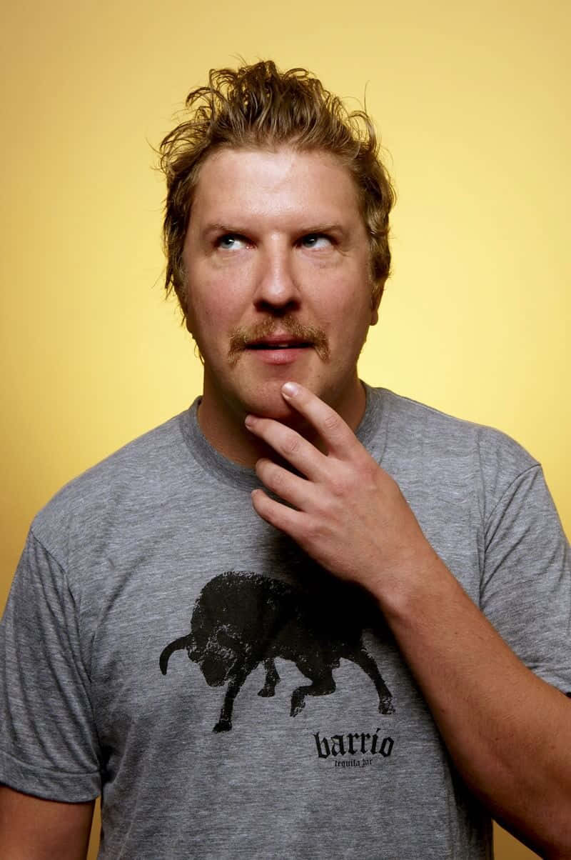 Nick Swardson, mustache, tousled hair, SD Phone Wallpaper