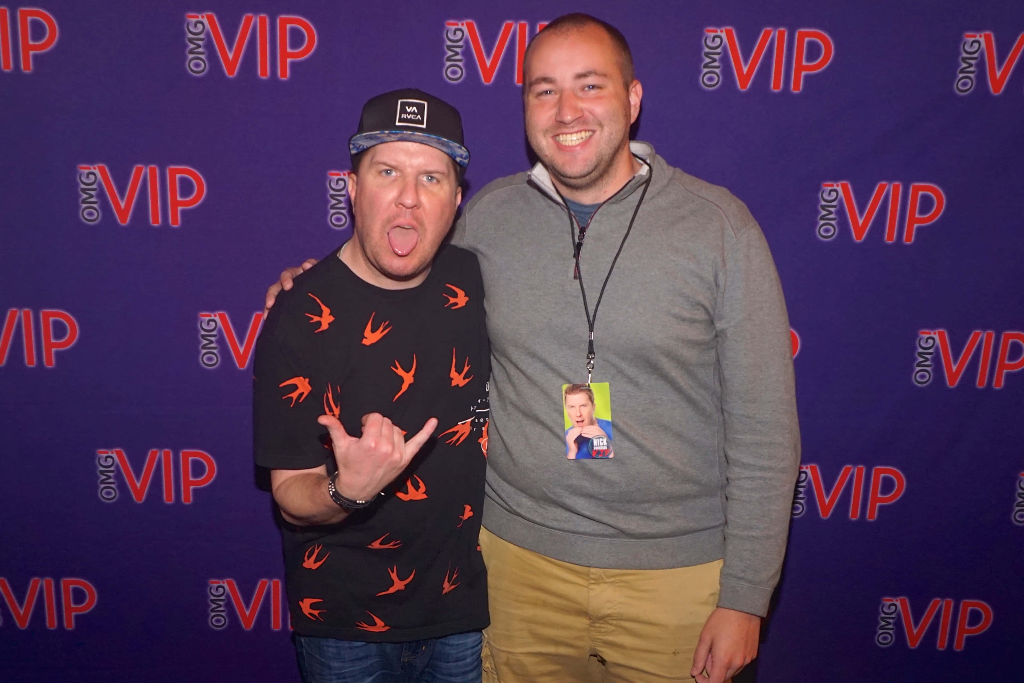 Nick Swardson, purple VIP backdrop, cheerfully, 4K Desktop Wallpaper