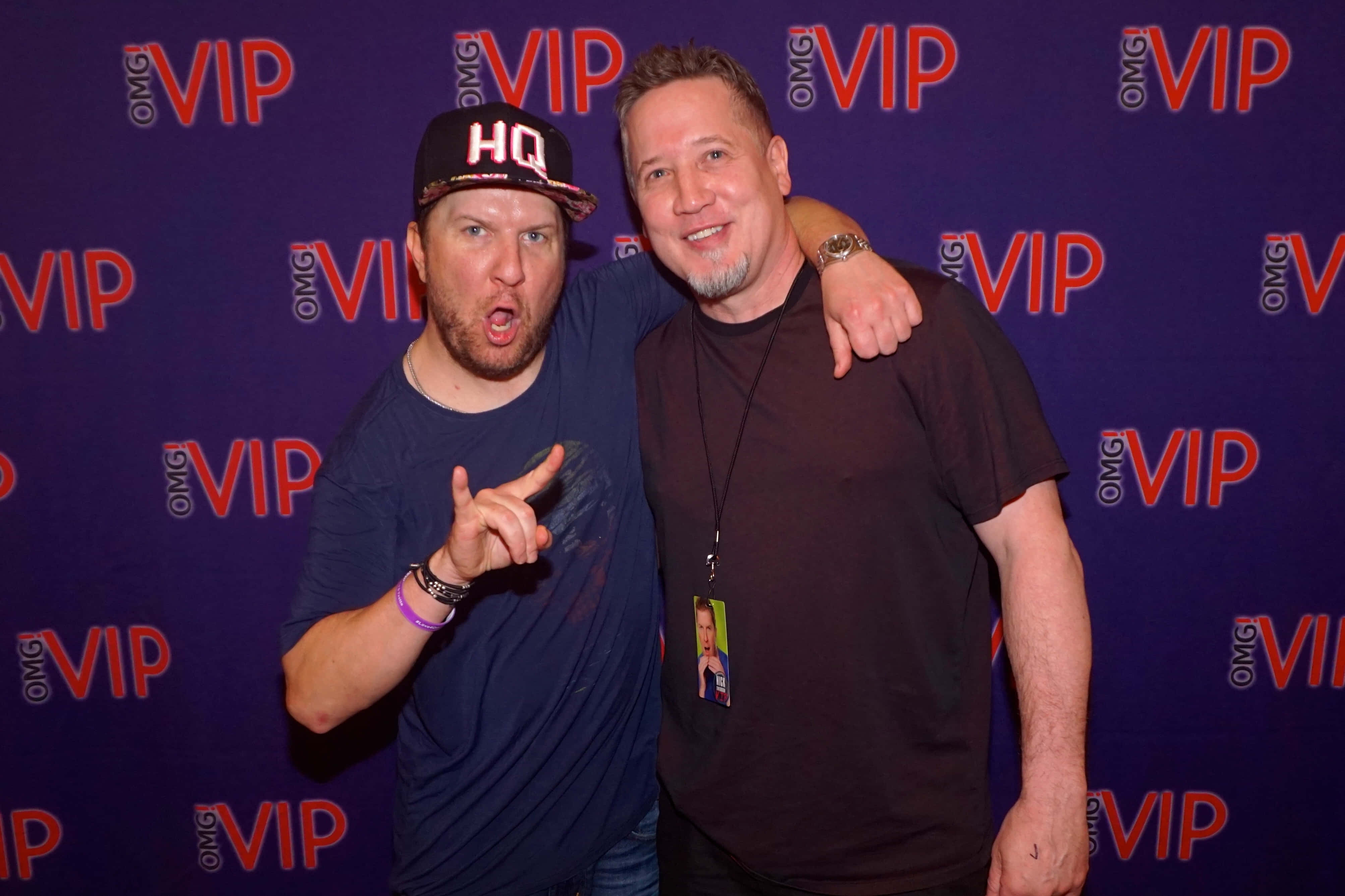 Nick Swardson, purple VIP backdrop, repeating red logos, 4K Desktop Wallpaper