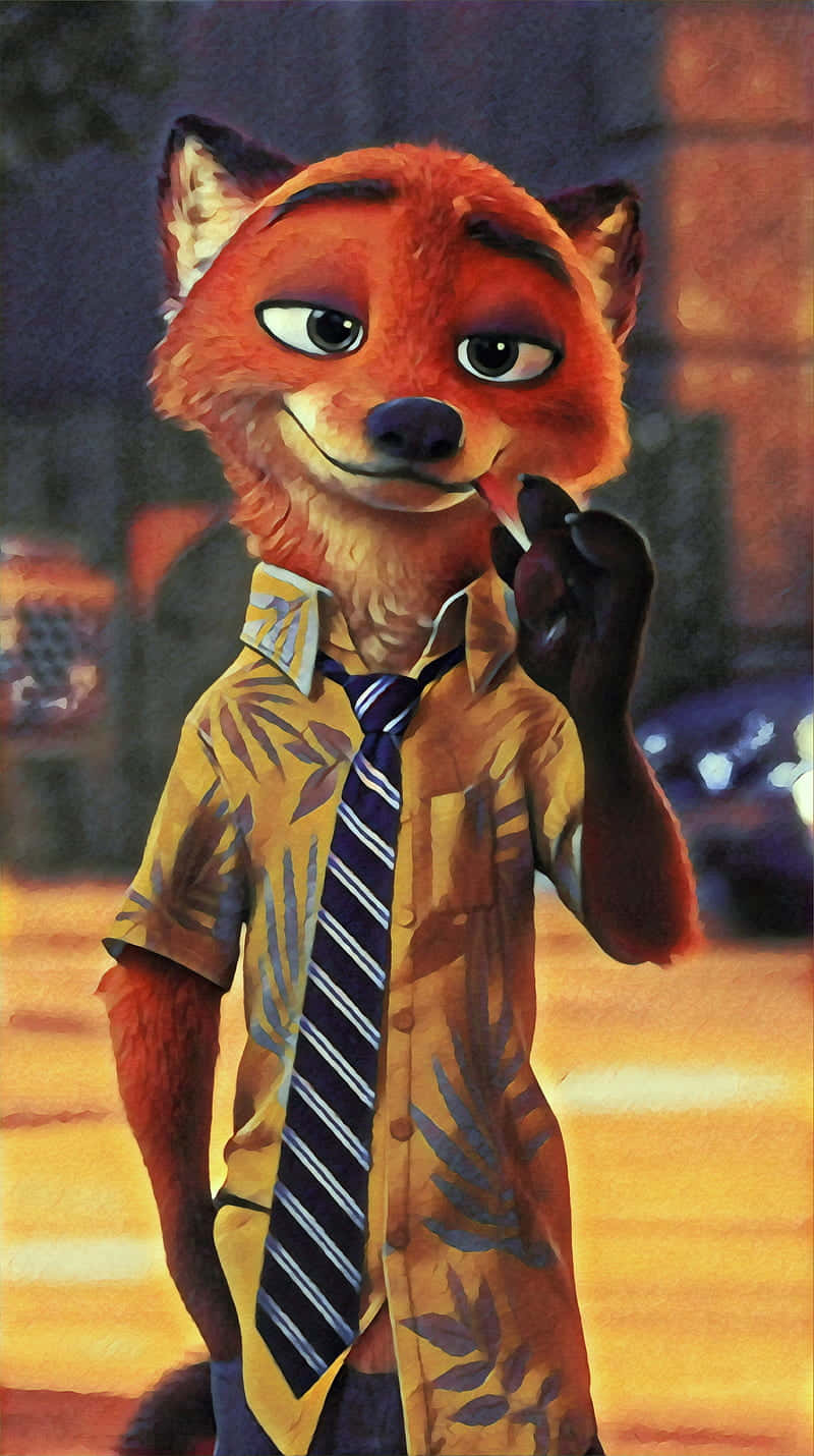 Nick Wilde, red fox, yellow leaf-patterned shirt, HD Phone Wallpaper