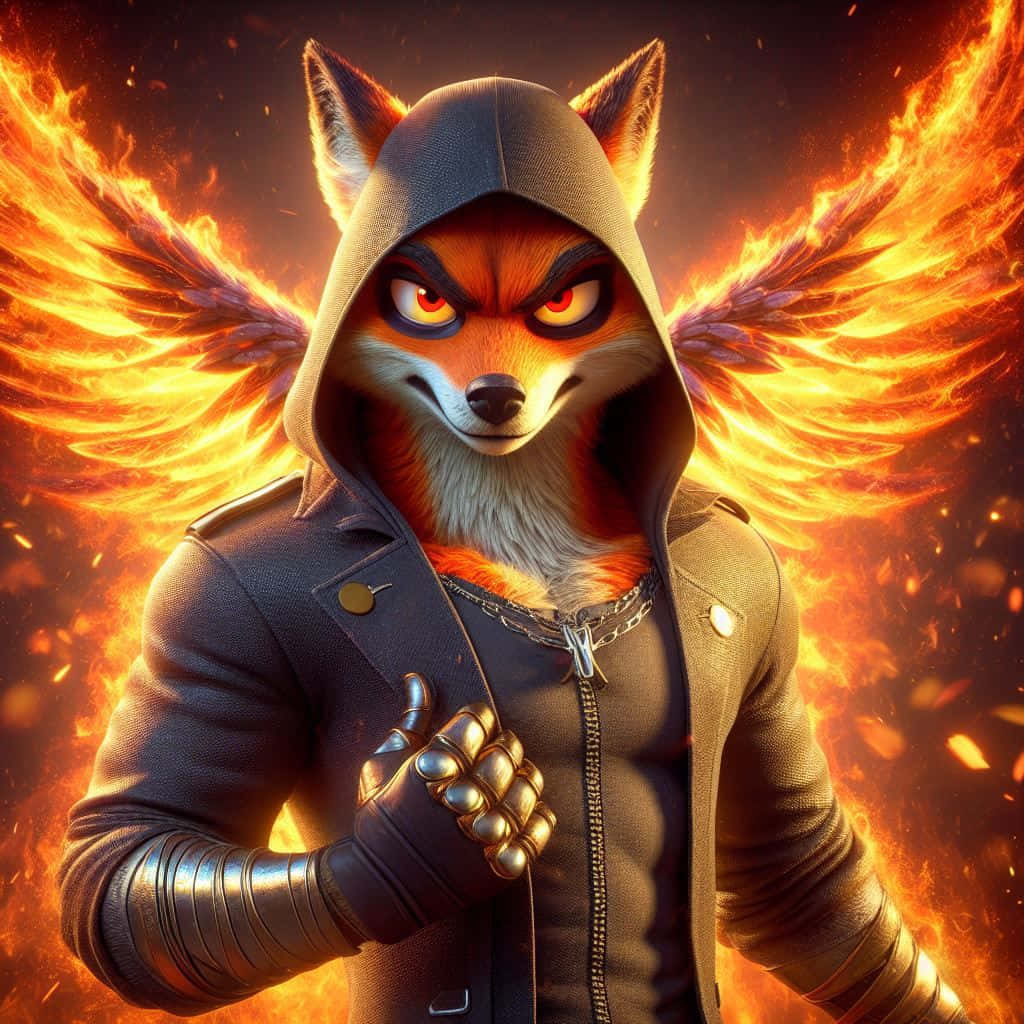 Nick Wilde, fiery wings, glowing red eyes, SD Desktop Wallpaper