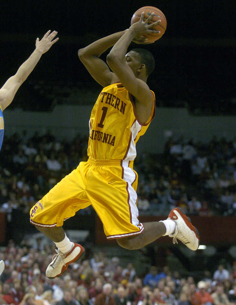 Nick Young, yellow Southern California jersey, arena lights, SD Phone Wallpaper